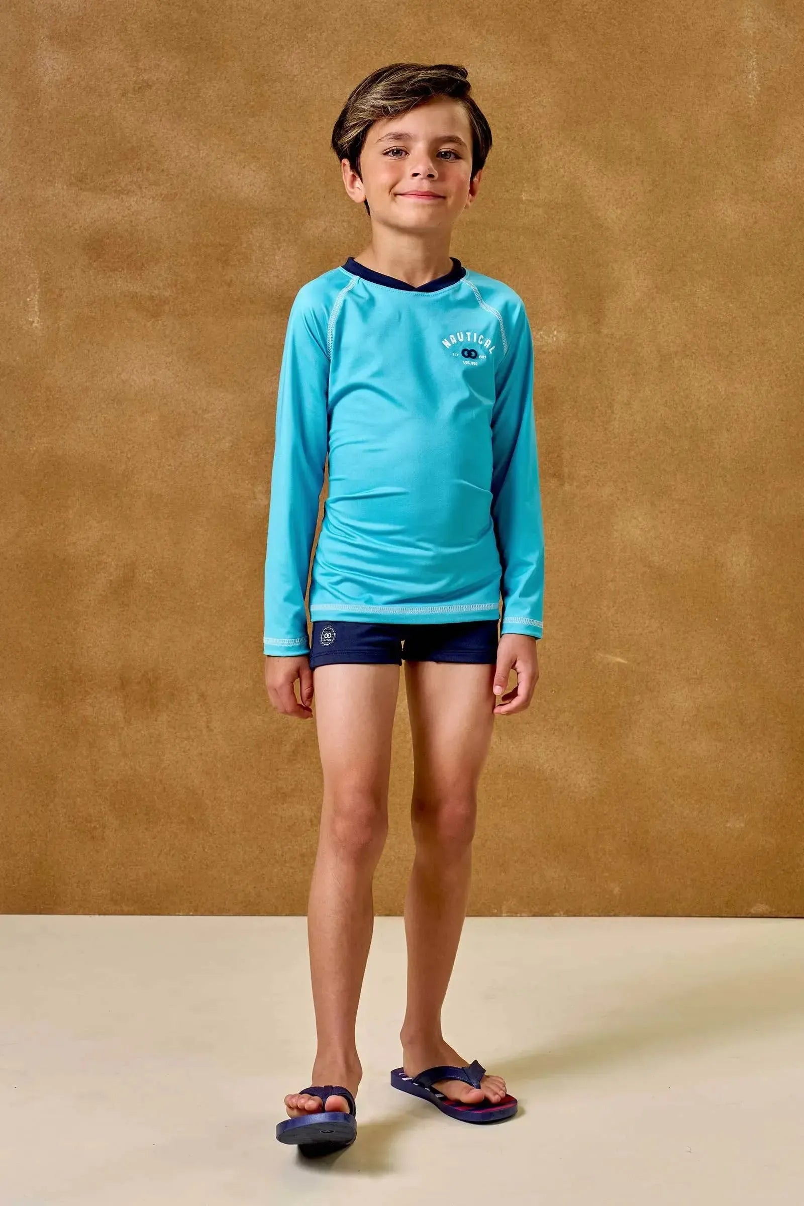 Conjunto de Camiseta e Sunga em Malha UV Dry com Proteção UV50+ 96173 LucBoo Infantil Menino