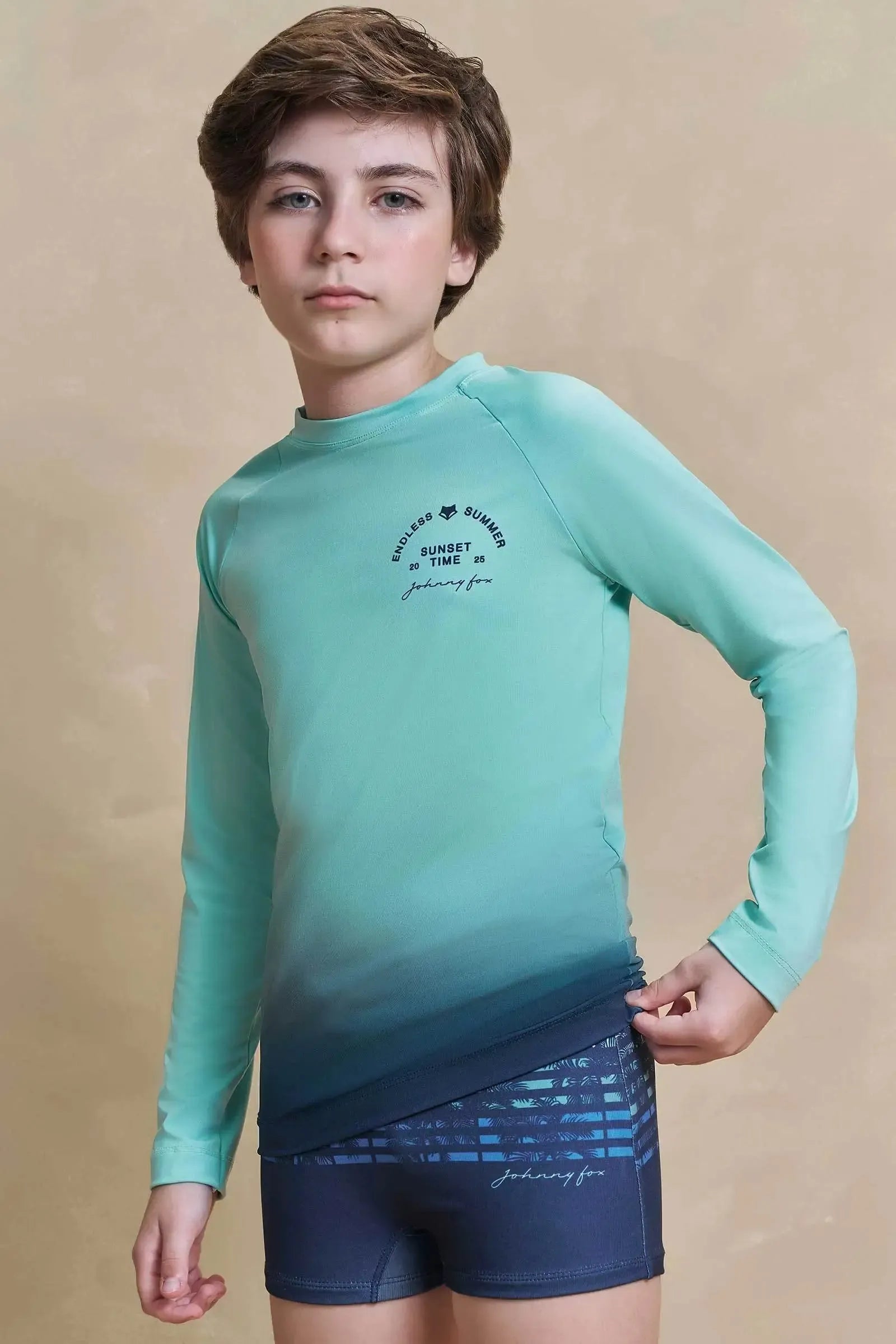 Conjunto de Camiseta e Sunga em Malha Uv Dry com Proteção UV50+ 97331 Johnny Fox Teen Menino
