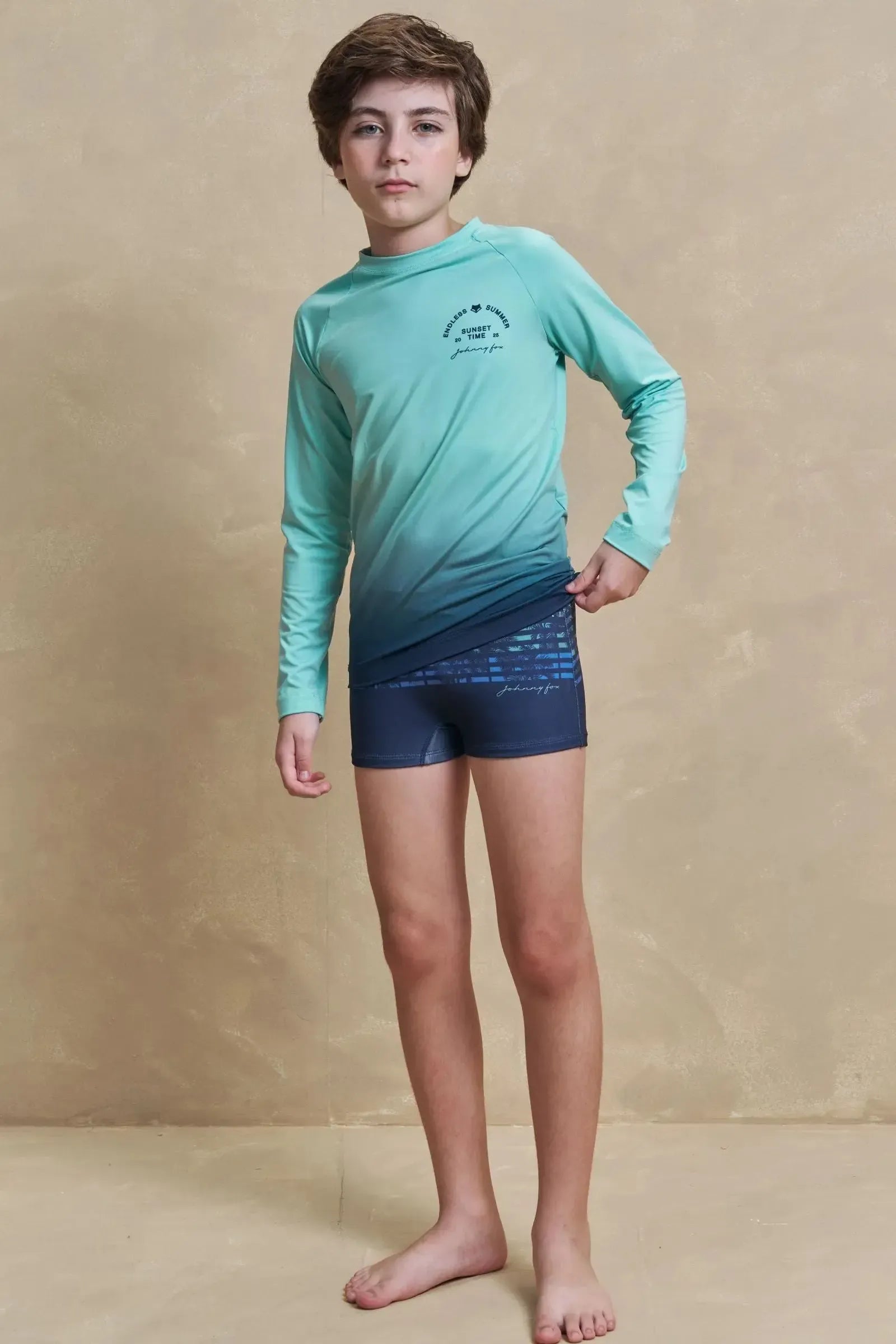 Conjunto de Camiseta e Sunga em Malha Uv Dry com Proteção UV50+ 97331 Johnny Fox Teen Menino