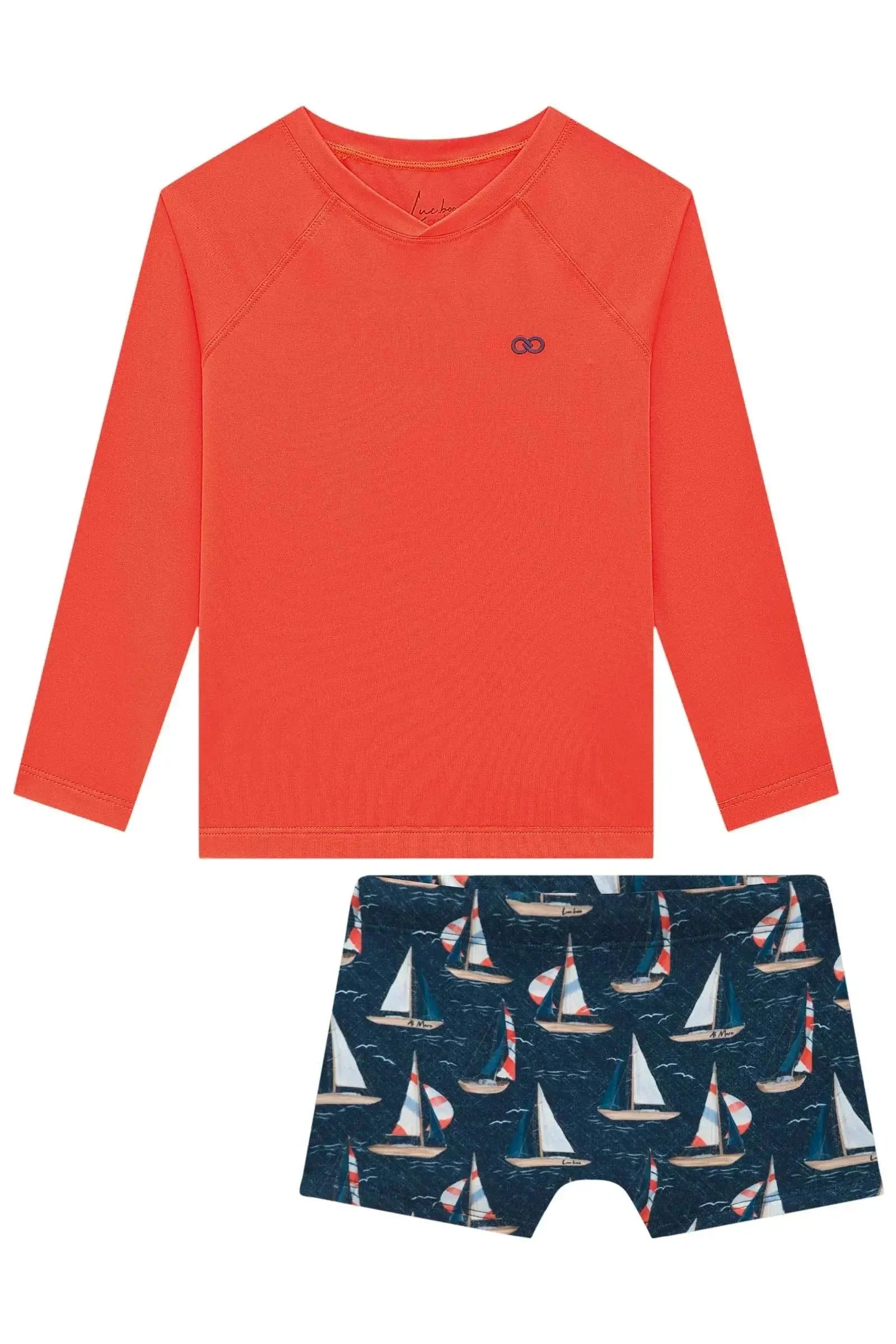 Conjunto de Camiseta e Sunga em Malha UV Dry com Proteção UV50+ 97599 LucBoo Infantil Menino