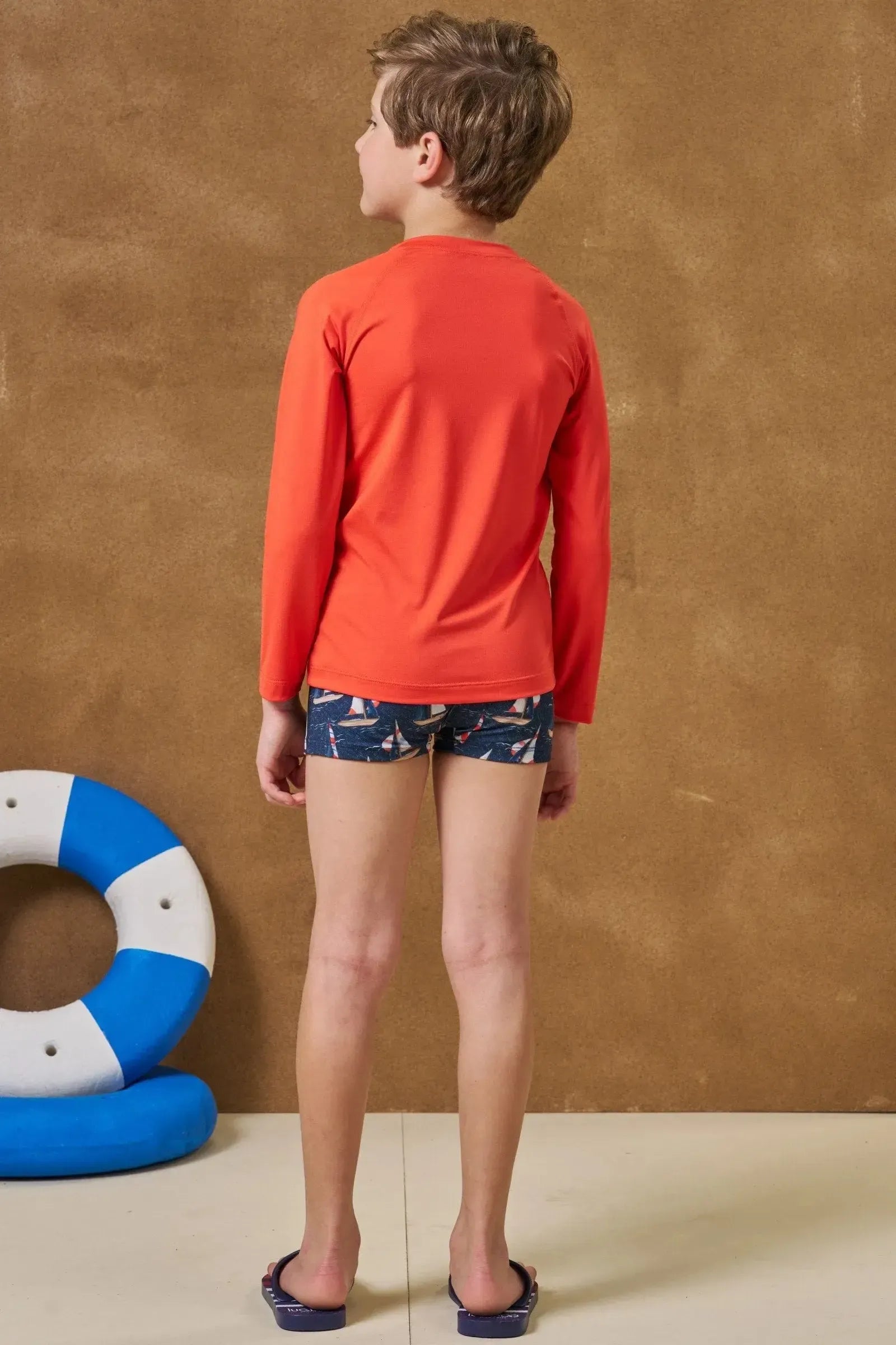 Conjunto de Camiseta e Sunga em Malha UV Dry com Proteção UV50+ 97599 LucBoo Infantil Menino
