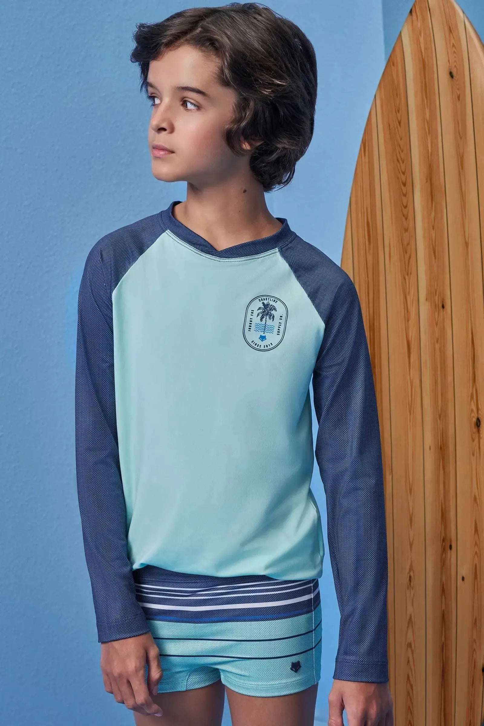 Conjunto de Camiseta e Sunga em Malha Uv Dry com Proteção UV50+ 99037 Johnny Fox Teen Menino