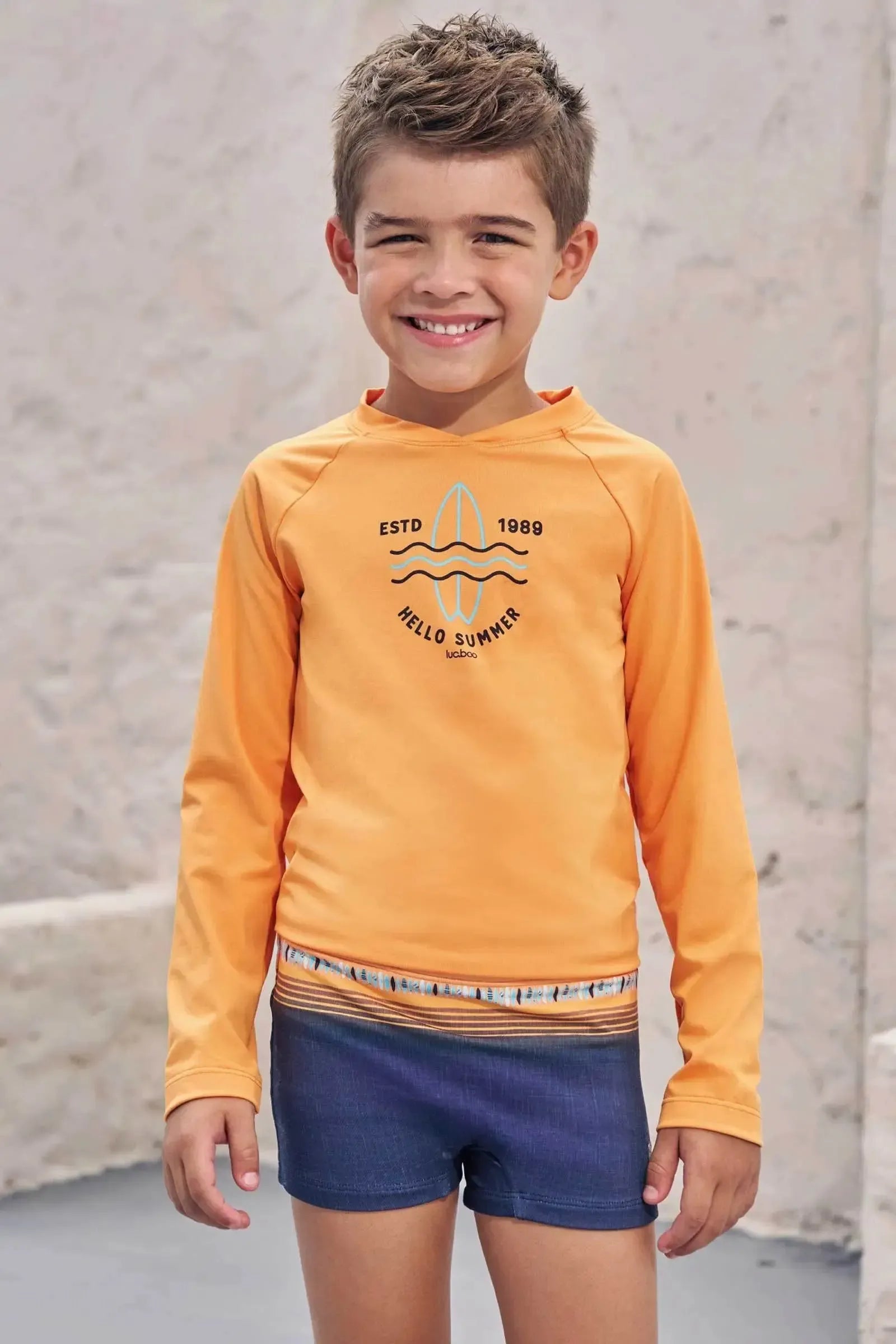 Conjunto de Camiseta e Sunga em Malha UV Dry com Proteção UV50+ 99579 LucBoo Infantil Menino