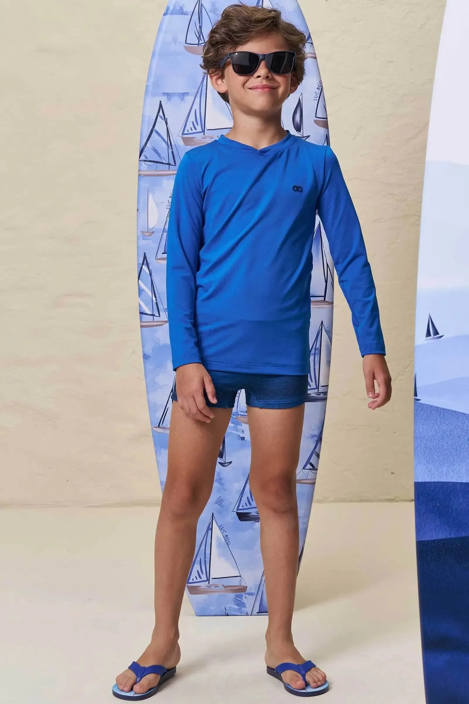 Conjunto de Camiseta e Sunga em Malha UV Dry com Proteção UV50+ 99580 LucBoo Infantil Menino
