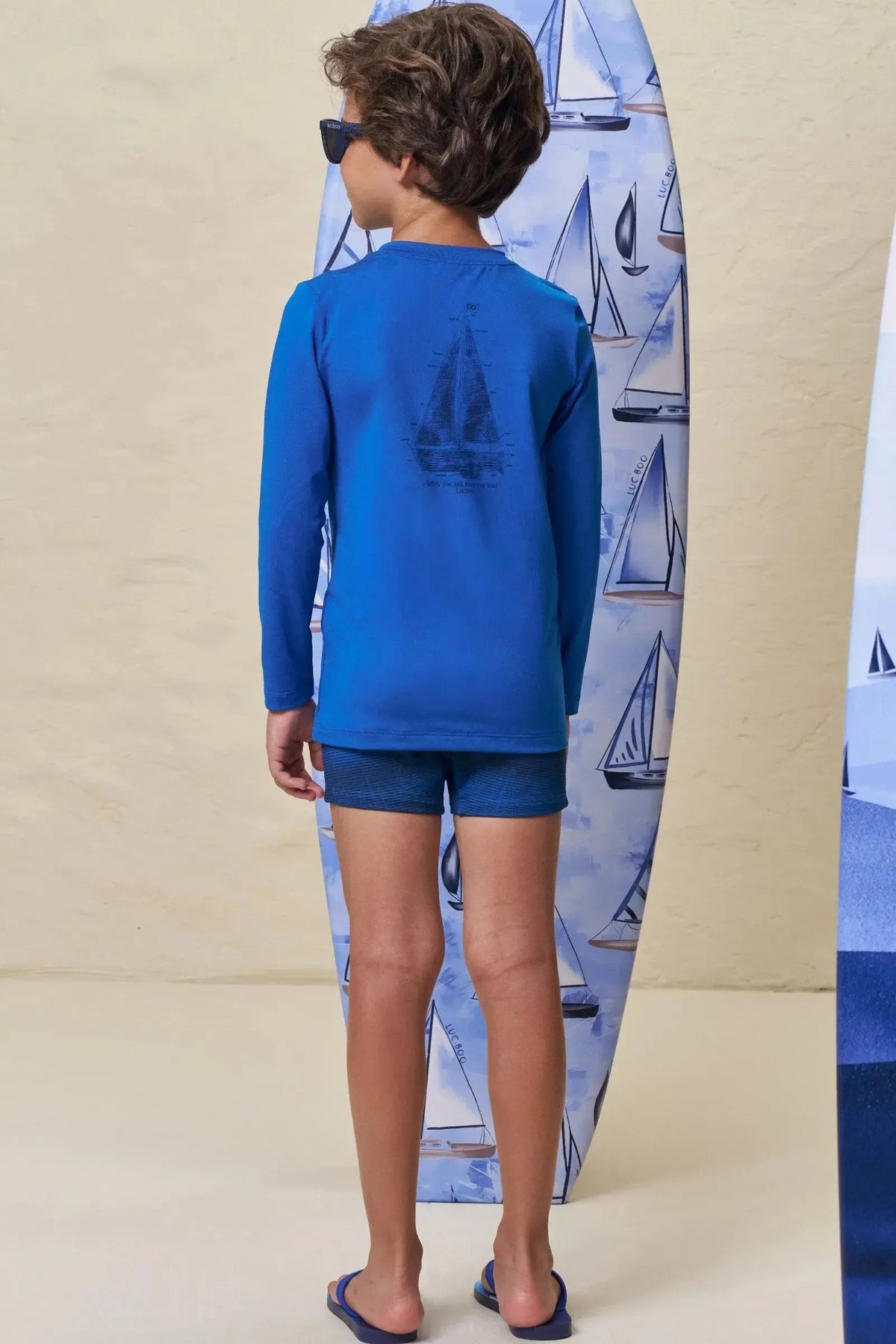 Conjunto de Camiseta e Sunga em Malha UV Dry com Proteção UV50+ 99580 LucBoo Infantil Menino