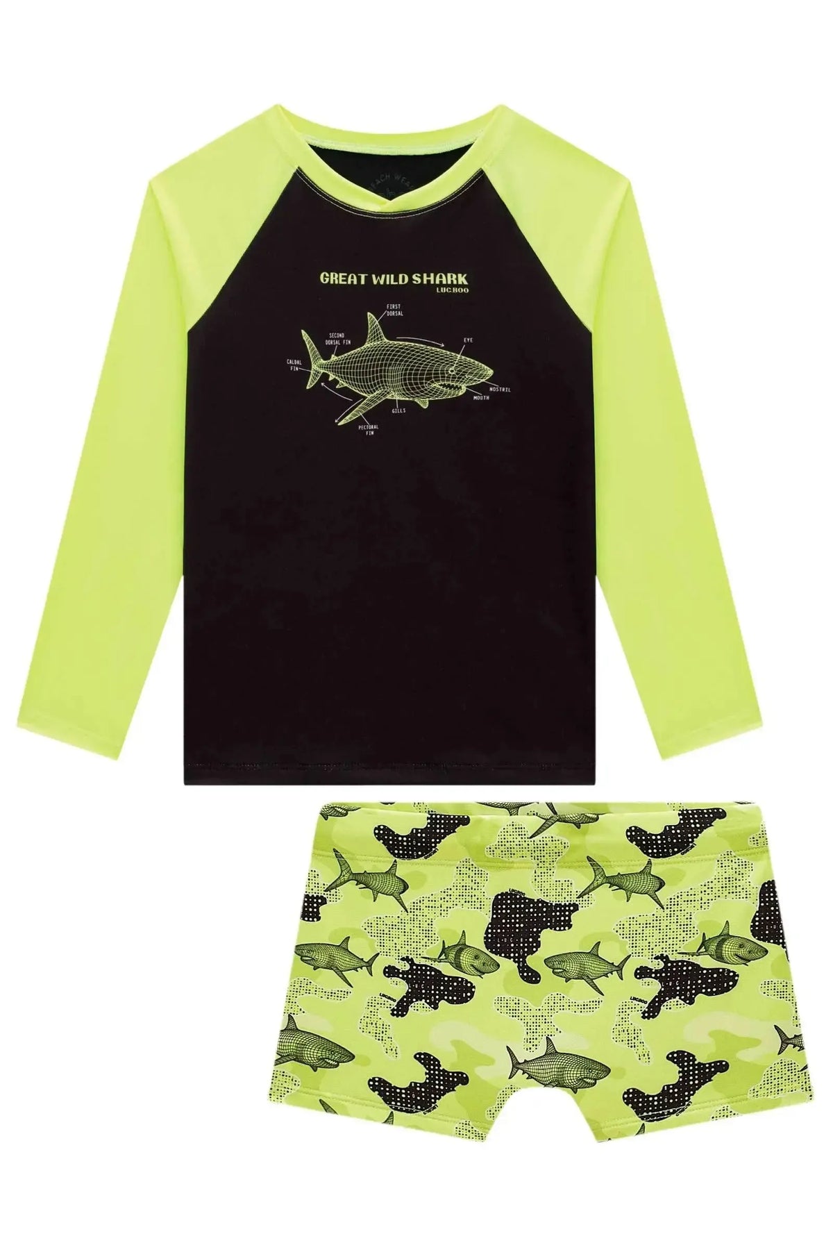 Conjunto de Camiseta e Sunga em Malha UV Dry com Proteção UV50+ 99583 LucBoo Infantil Menino