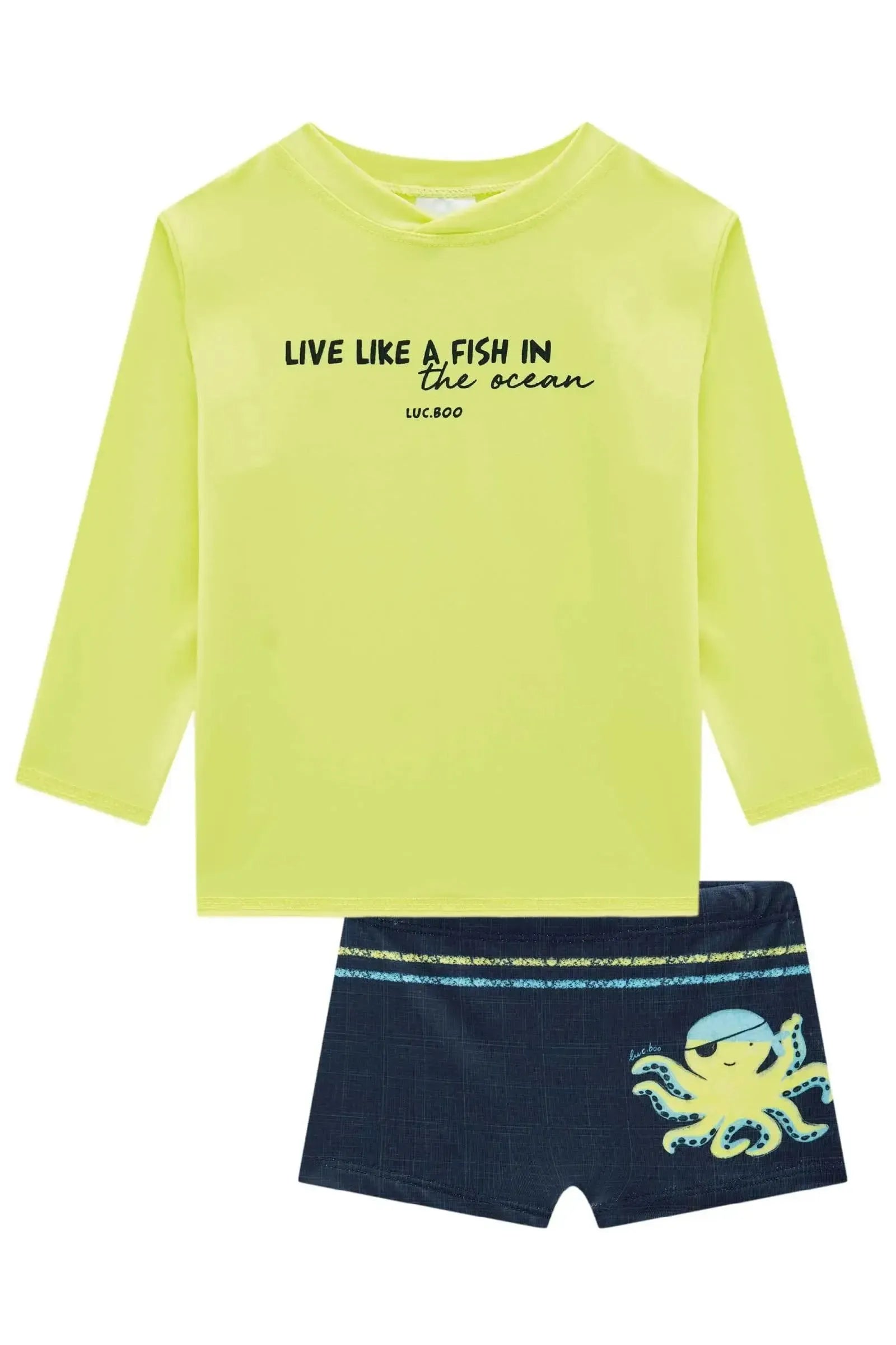 Conjunto de Camiseta e Sunga em Malha UV Dry com Prteção UV 50+ 87948 LucBoo Bebê Menino