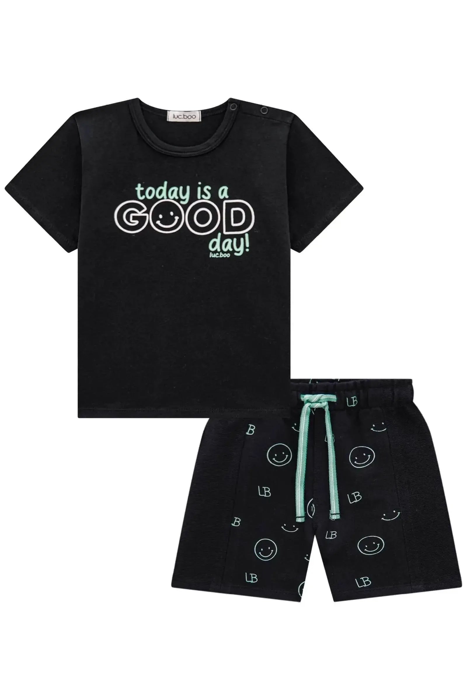 Conjunto de Camiseta em Cotton e Bermuda em Moletom sem Pelúcia 84841 LucBoo Infantil Menino