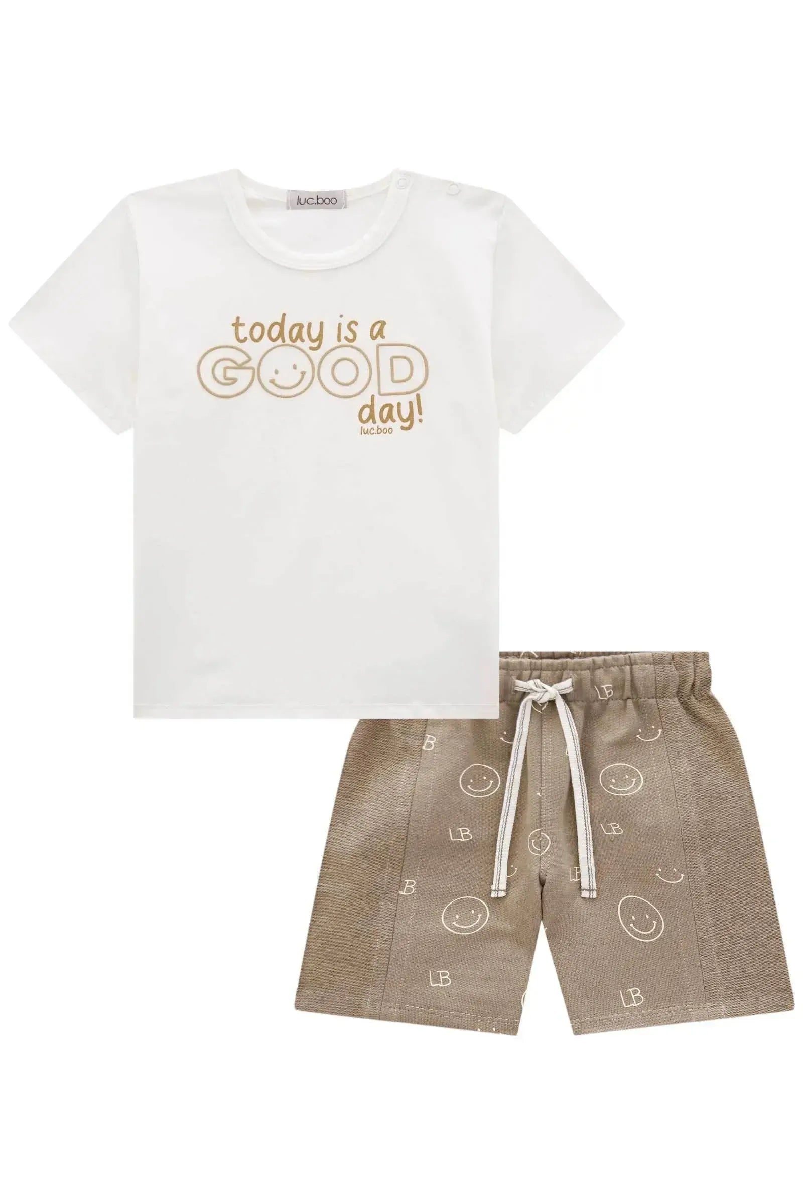 Conjunto de Camiseta em Cotton e Bermuda em Moletom sem Pelúcia 84841 LucBoo Infantil Menino