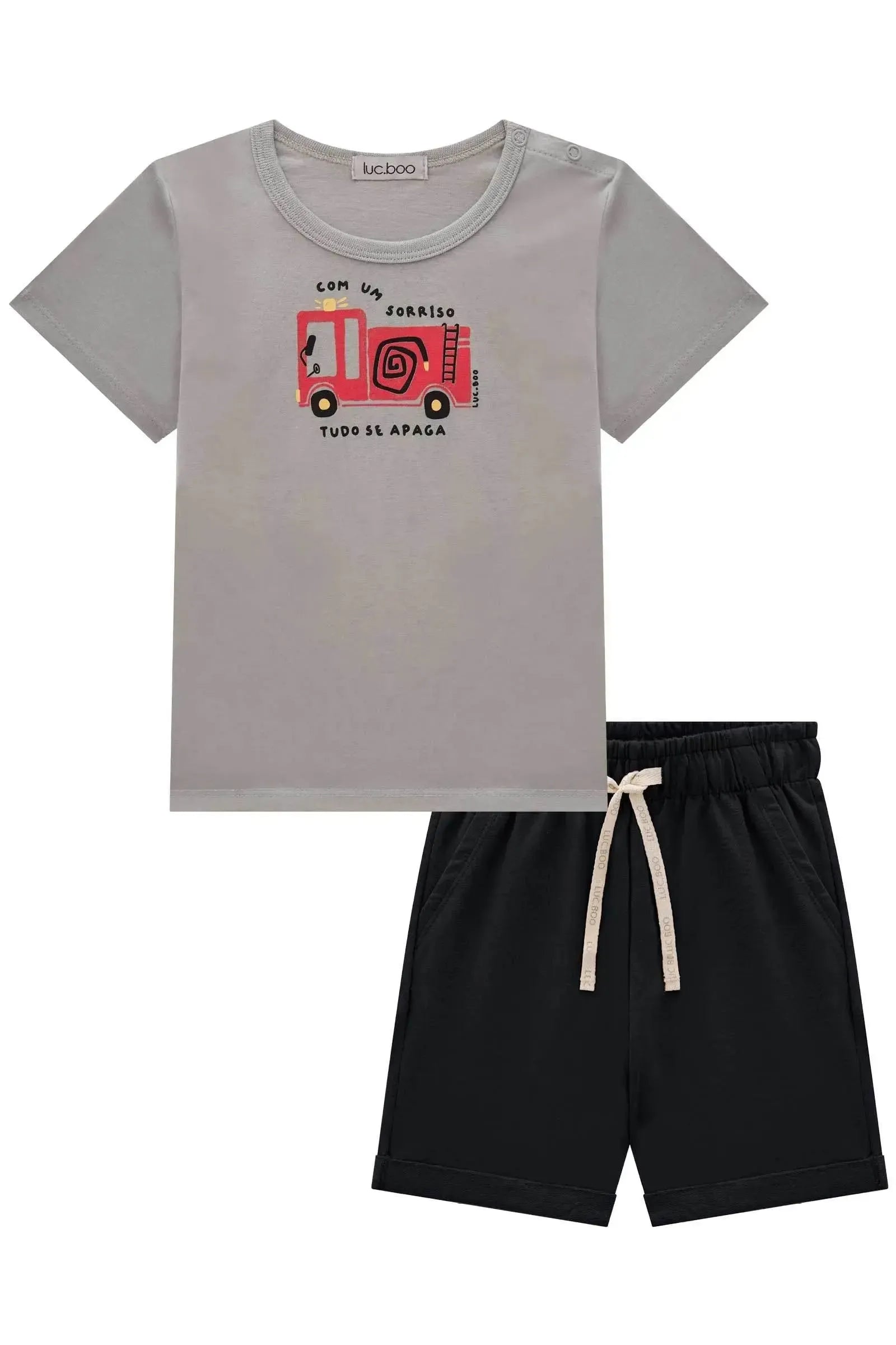 Conjunto de Camiseta em Cotton e Bermuda em Molevisco 84240 LucBoo Infantil Menino