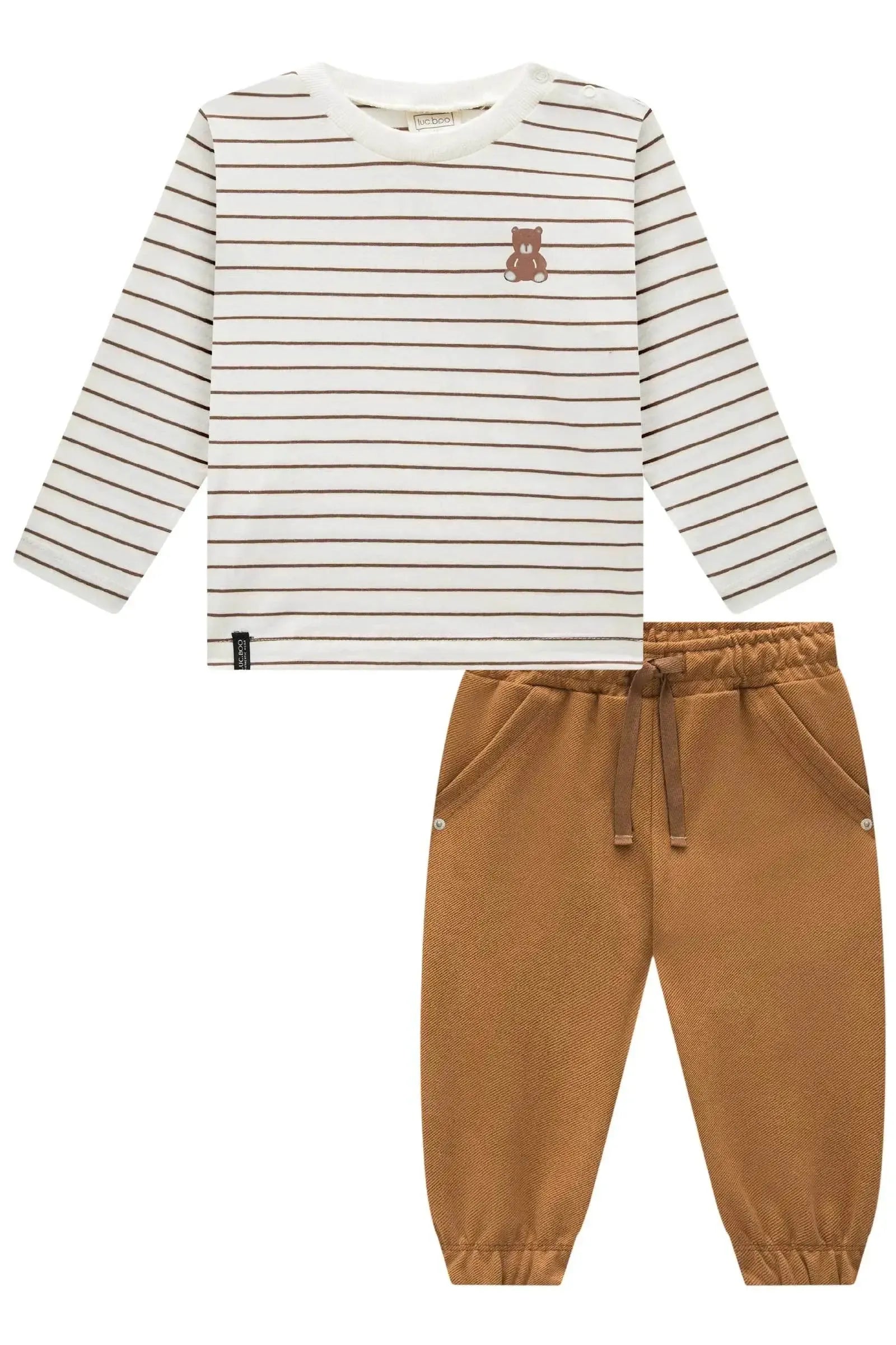Conjunto de Camiseta em Cotton e Calça em Tecido Twill com Elastano 90209 LucBoo Bebê Menino