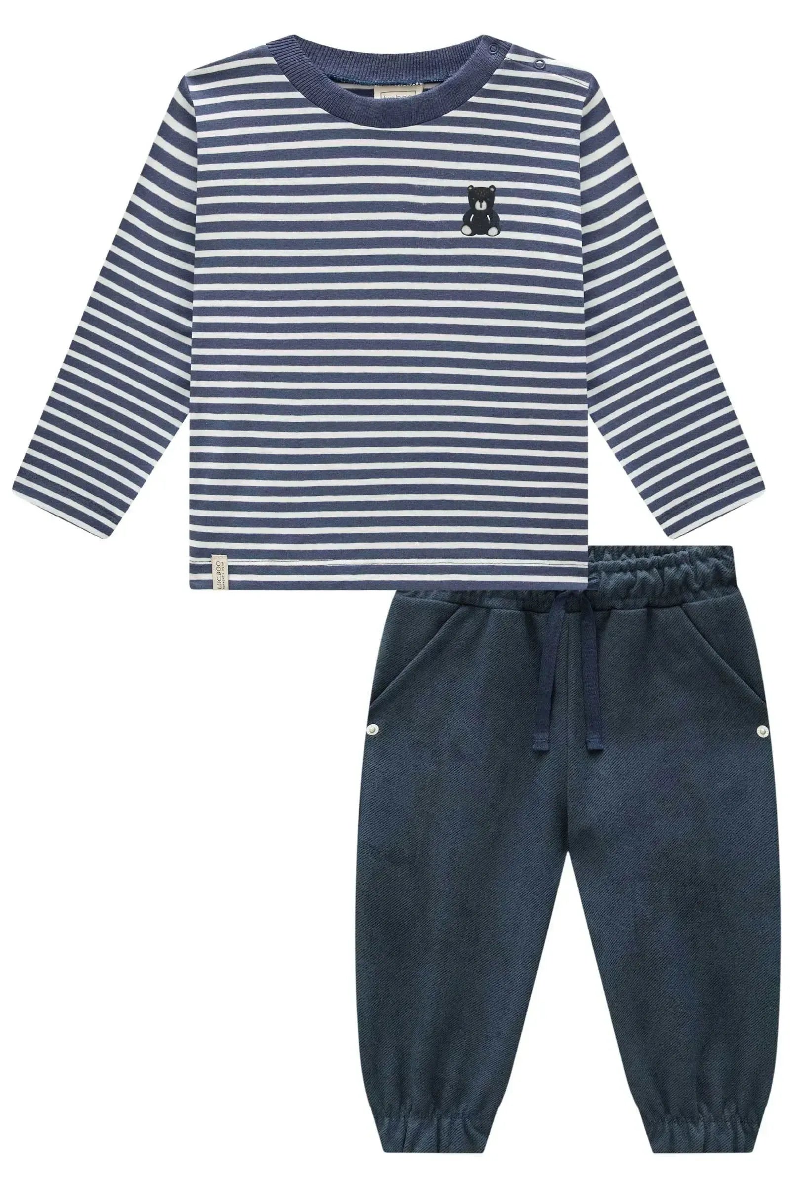 Conjunto de Camiseta em Cotton e Calça em Tecido Twill com Elastano 90209 LucBoo Bebê Menino