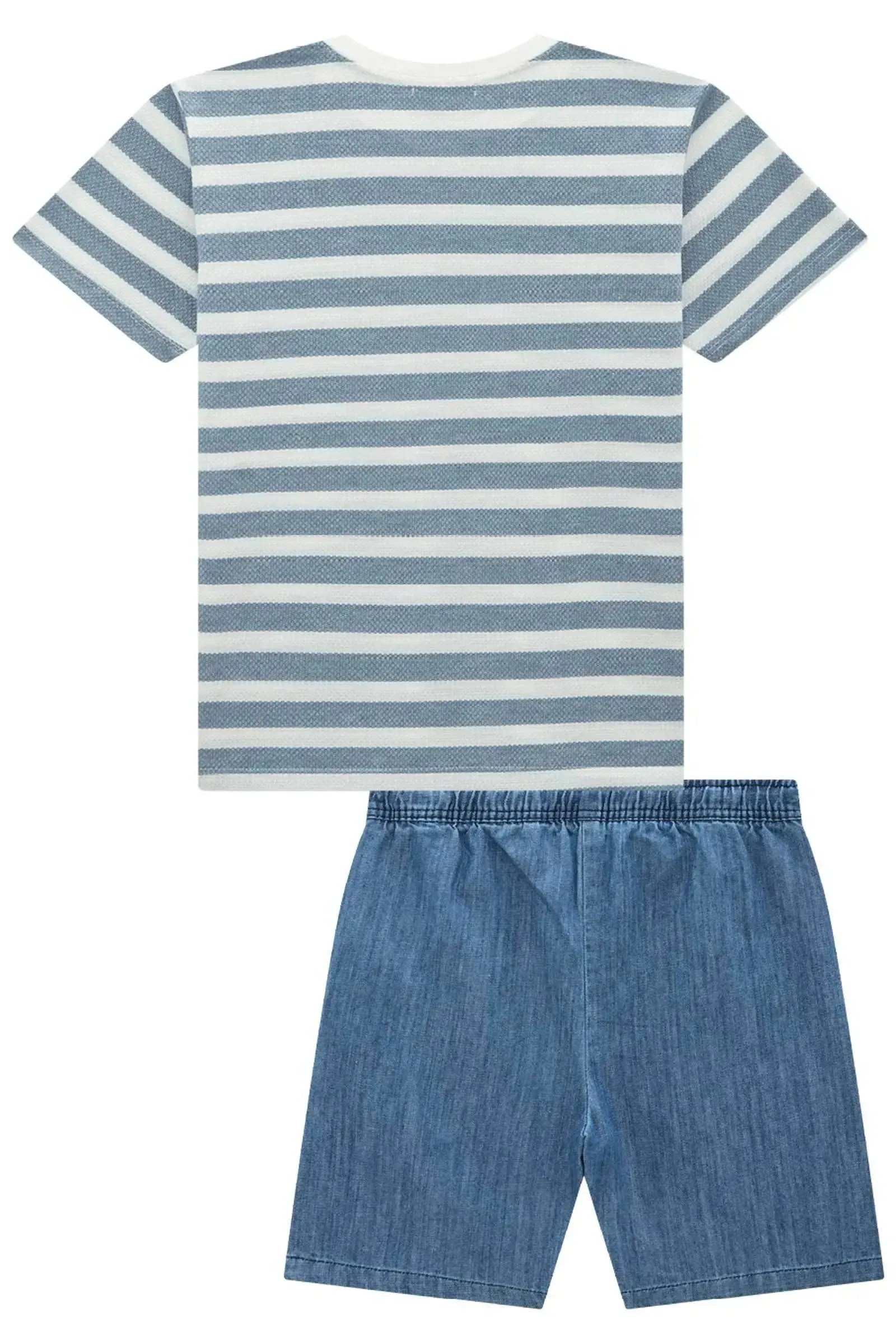 Conjunto de Camiseta em Malha Brizza e Bermuda em Jeans Benicio 96136 LucBoo Infantil Menino