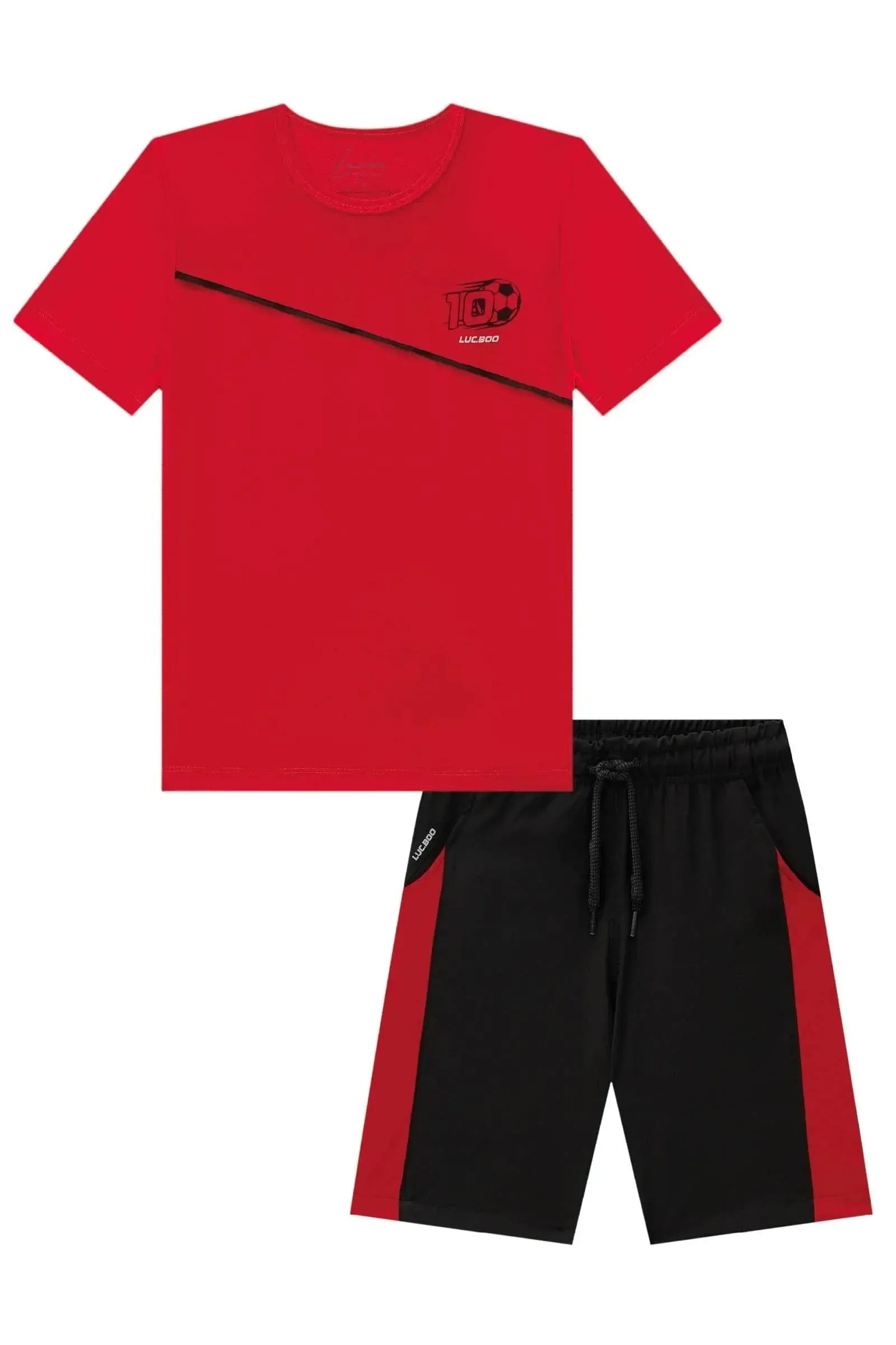 Conjunto de Camiseta em Malha Dry Space Green e Bermuda de Nylon com Elastano 88015 LucBoo Infantil Menino