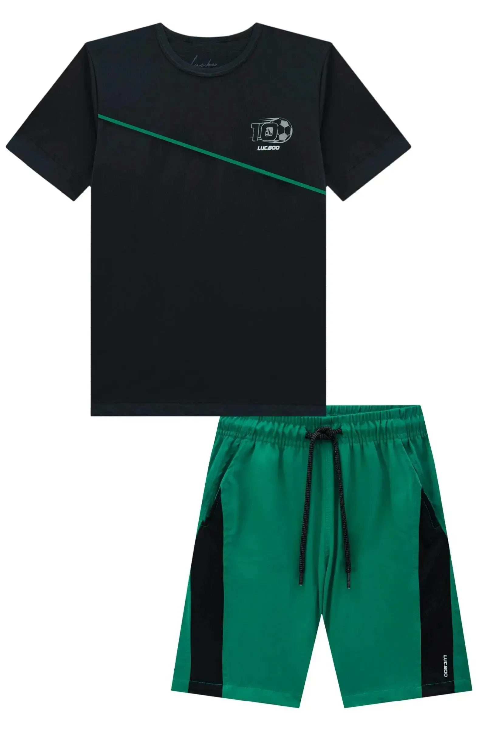 Conjunto de Camiseta em Malha Dry Space Green e Bermuda em Nylon Hidronatic com Elastano 88798 LucBoo Infantil Menino