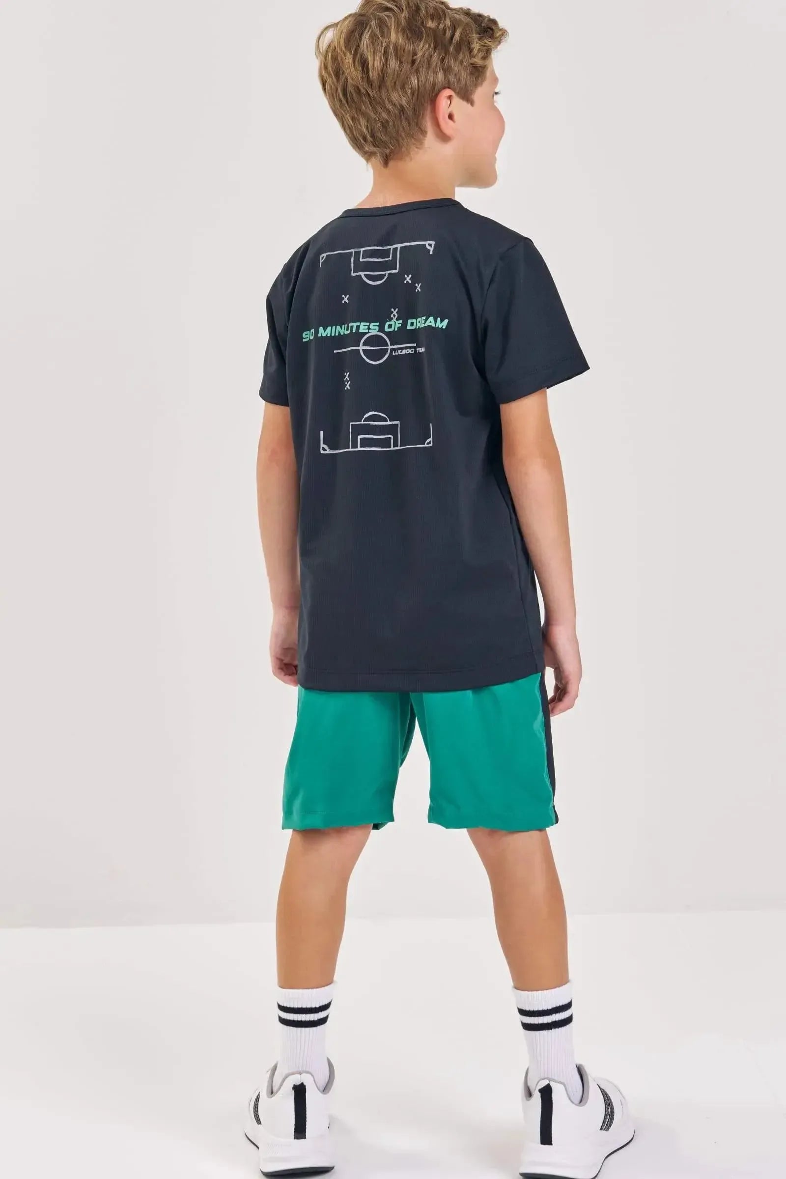Conjunto de Camiseta em Malha Dry Space Green e Bermuda em Nylon Hidronatic com Elastano 88798 LucBoo Infantil Menino