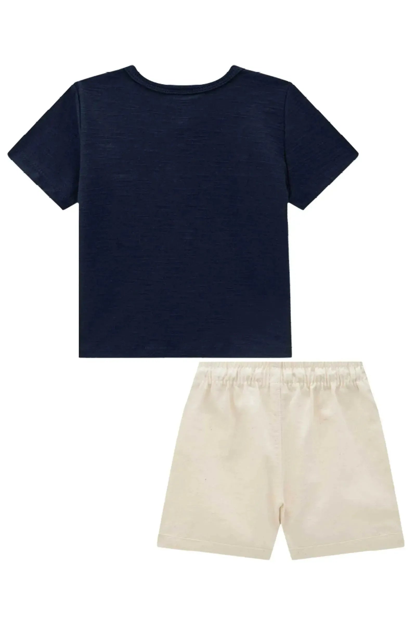 Conjunto de Camiseta em Malha Flamê e Bermuda em Linho Santorine com Elastano 86616 LucBoo Bebê Menino