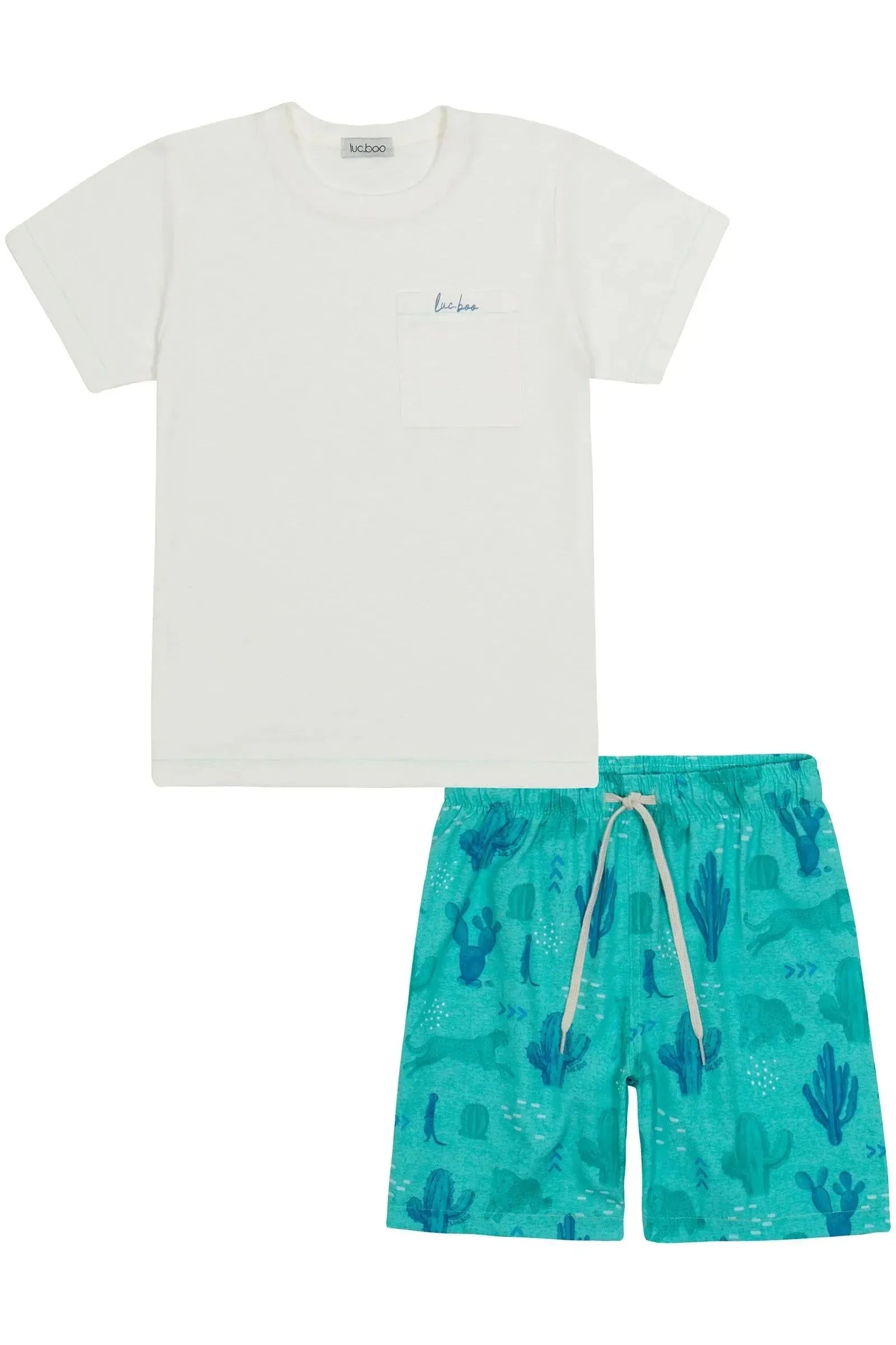 Conjunto de Camiseta em Malha Flamê e Bermuda em Nylon Ergonomic com Elastano 86555 LucBoo Infantil Menino