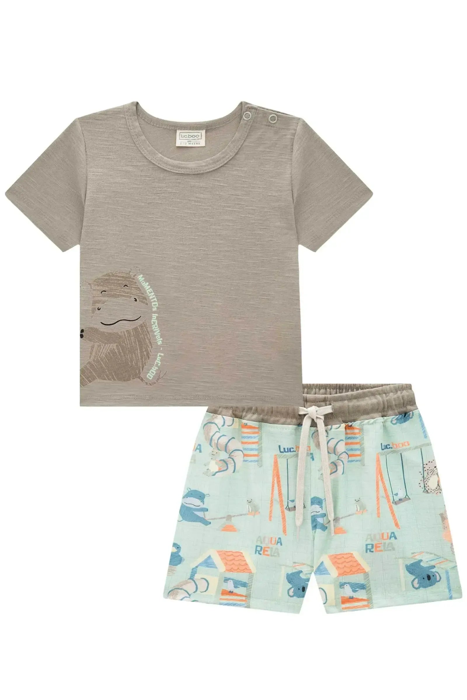 Conjunto de Camiseta em Malha Flamê e Bermuda em Nylon Ergonomic com Elastano 87938 LucBoo Bebê Menino