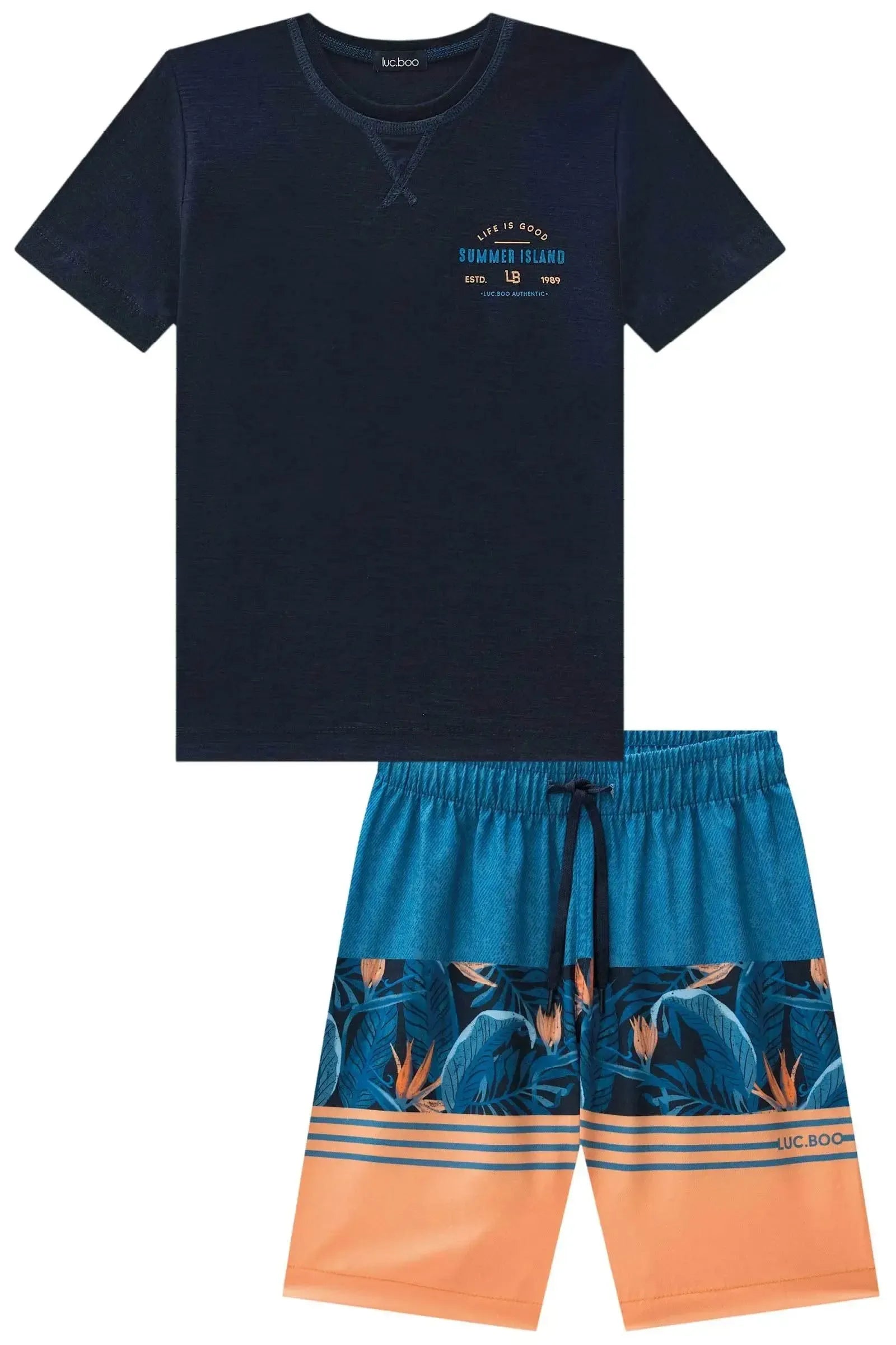 Conjunto de Camiseta em Malha Flamê e Bermuda em Nylon Ergonomic com Elastano 88818 LucBoo Infantil Menino