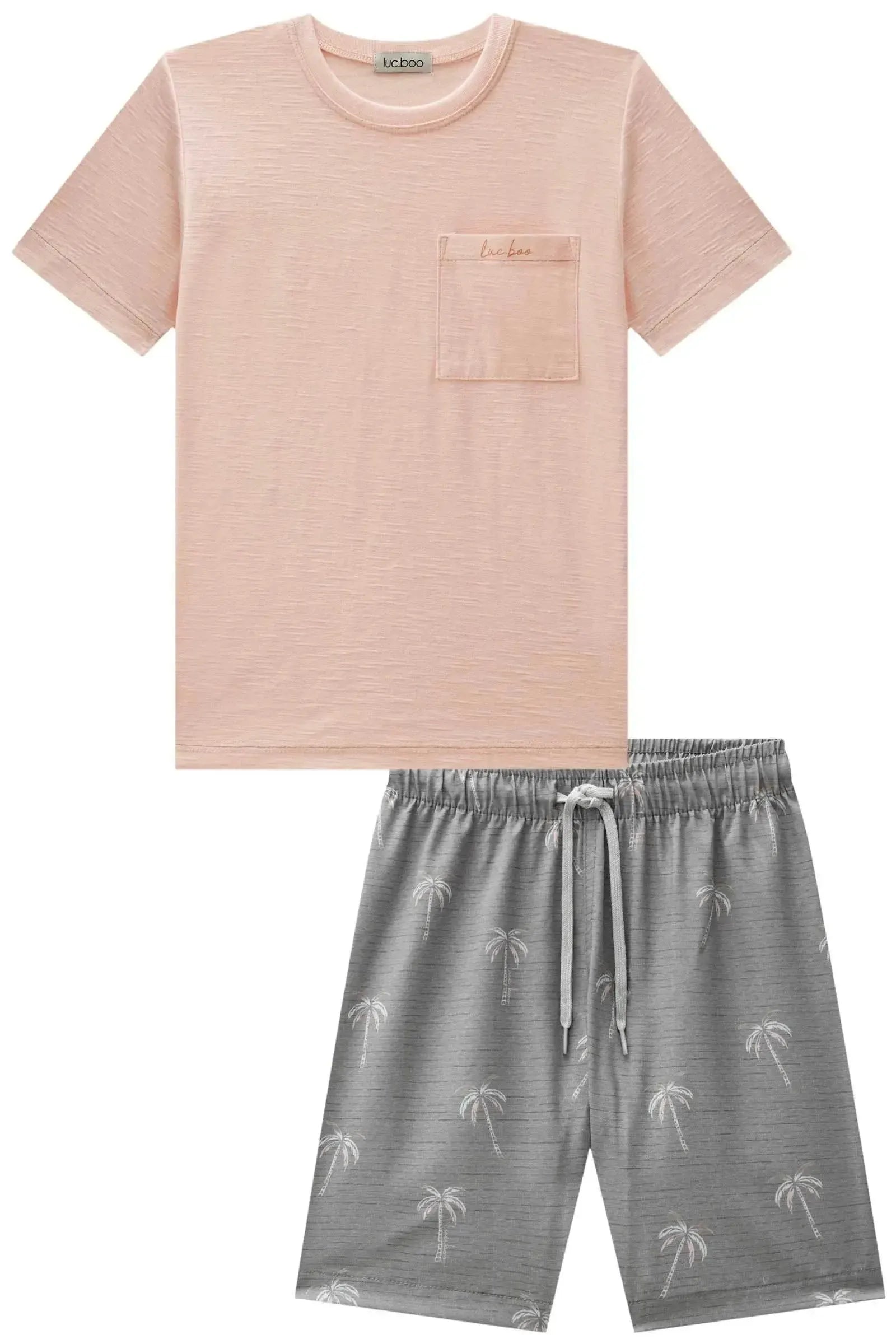 Conjunto de Camiseta em Malha Flamê e Bermuda em Nylon Ergonomic com Elastano 88826 LucBoo Infantil Menino