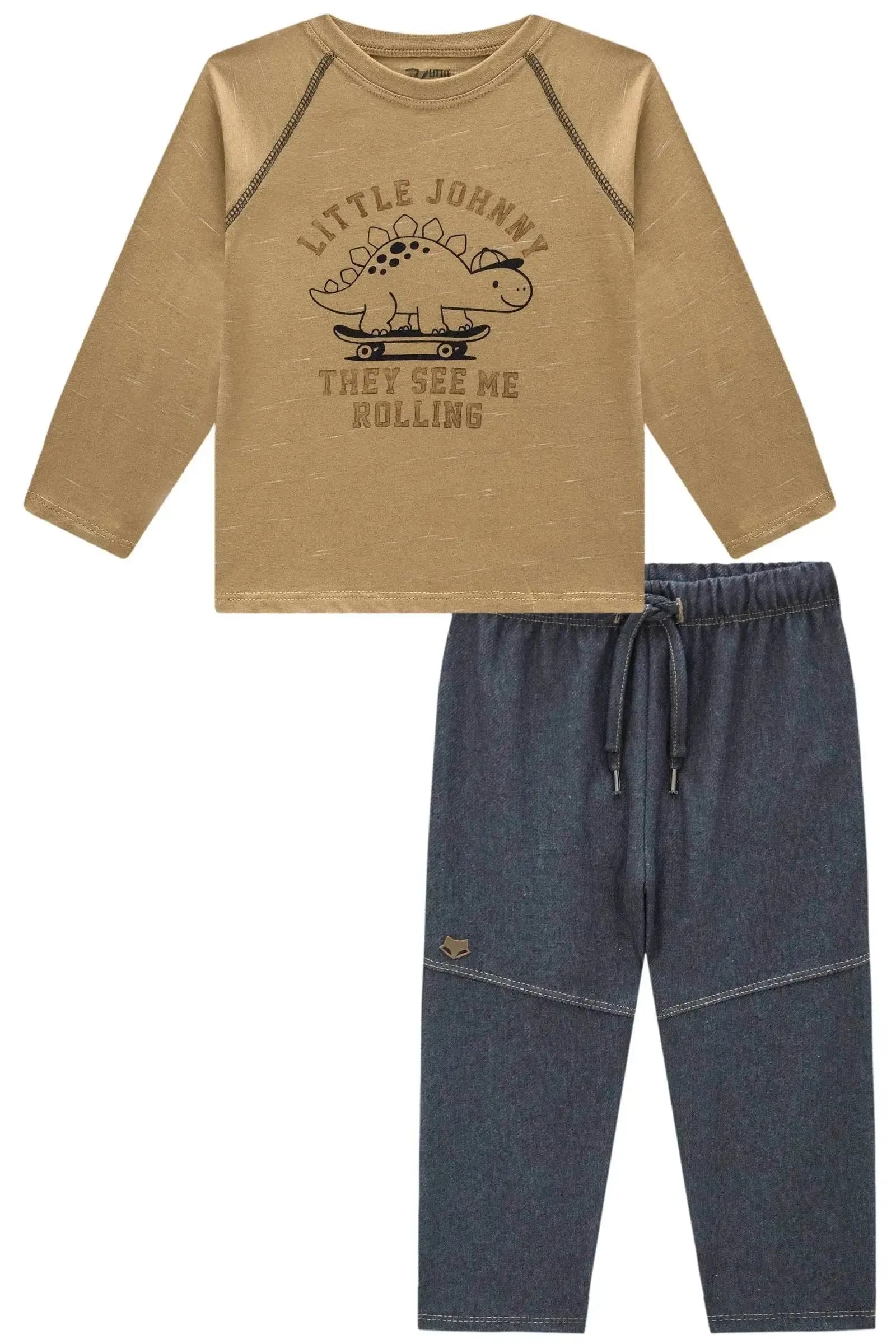 Conjunto de Camiseta em Malha Jet e Calça Comfy em Cotton Jeans com Elastano 92344 Johnny Fox Bebê Menino