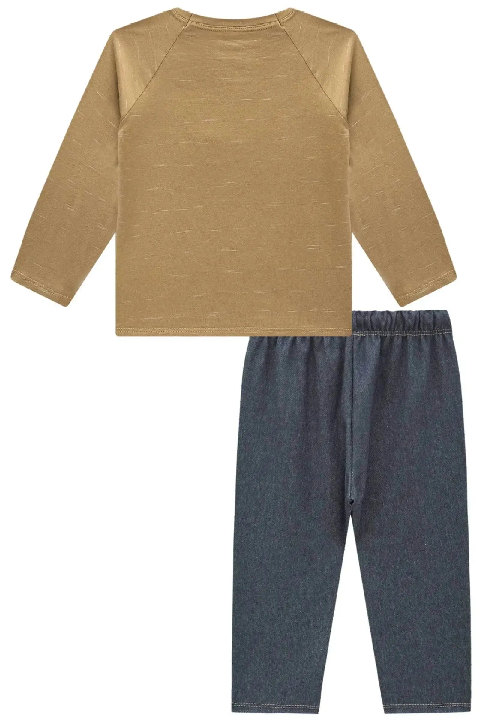 Conjunto de Camiseta em Malha Jet e Calça Comfy em Cotton Jeans com Elastano 92344 Johnny Fox Bebê Menino