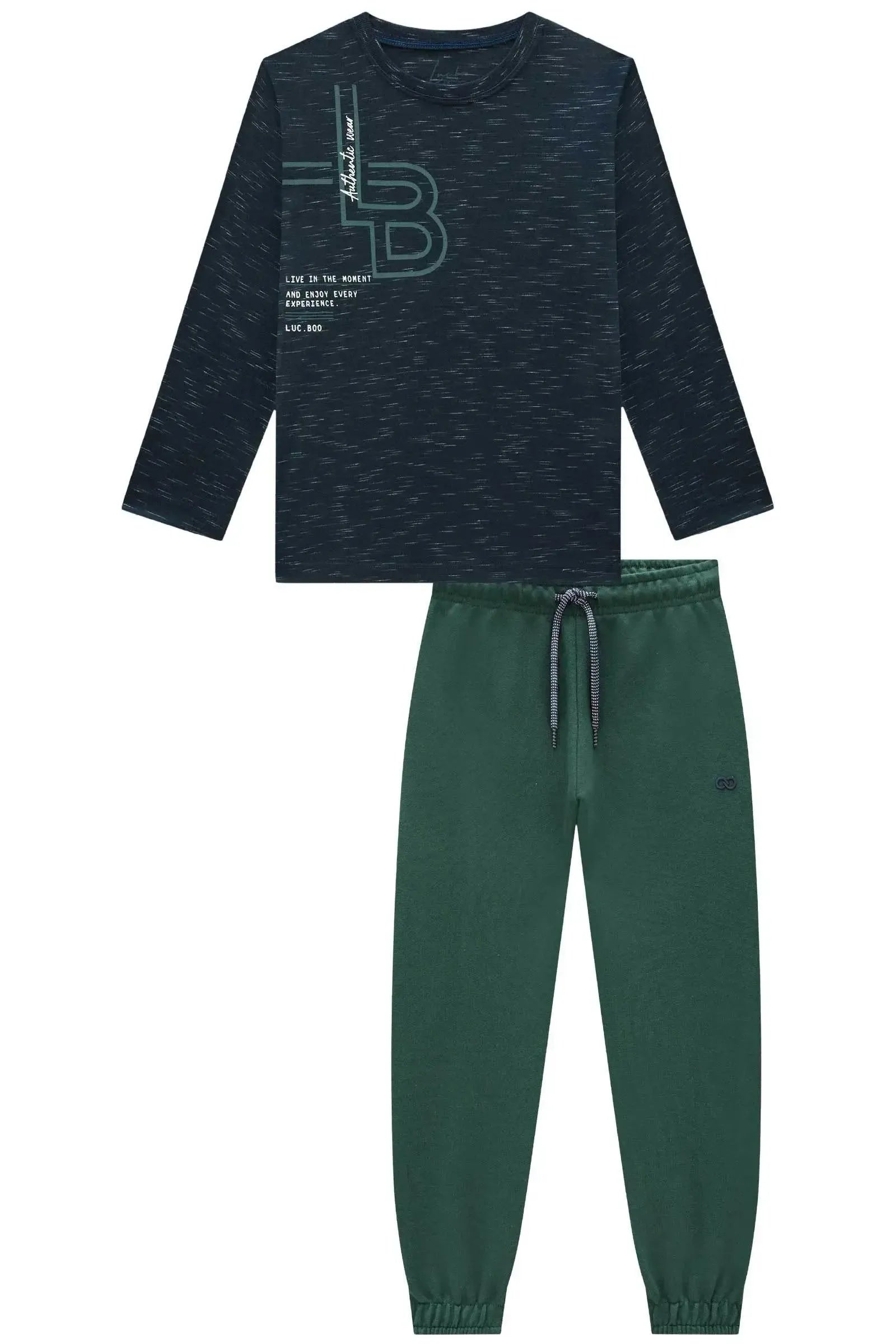 Conjunto de Camiseta em Malha Jet e Calça Jogger em Moletom sem Pelúcia 89799 LucBoo Infantil Menino