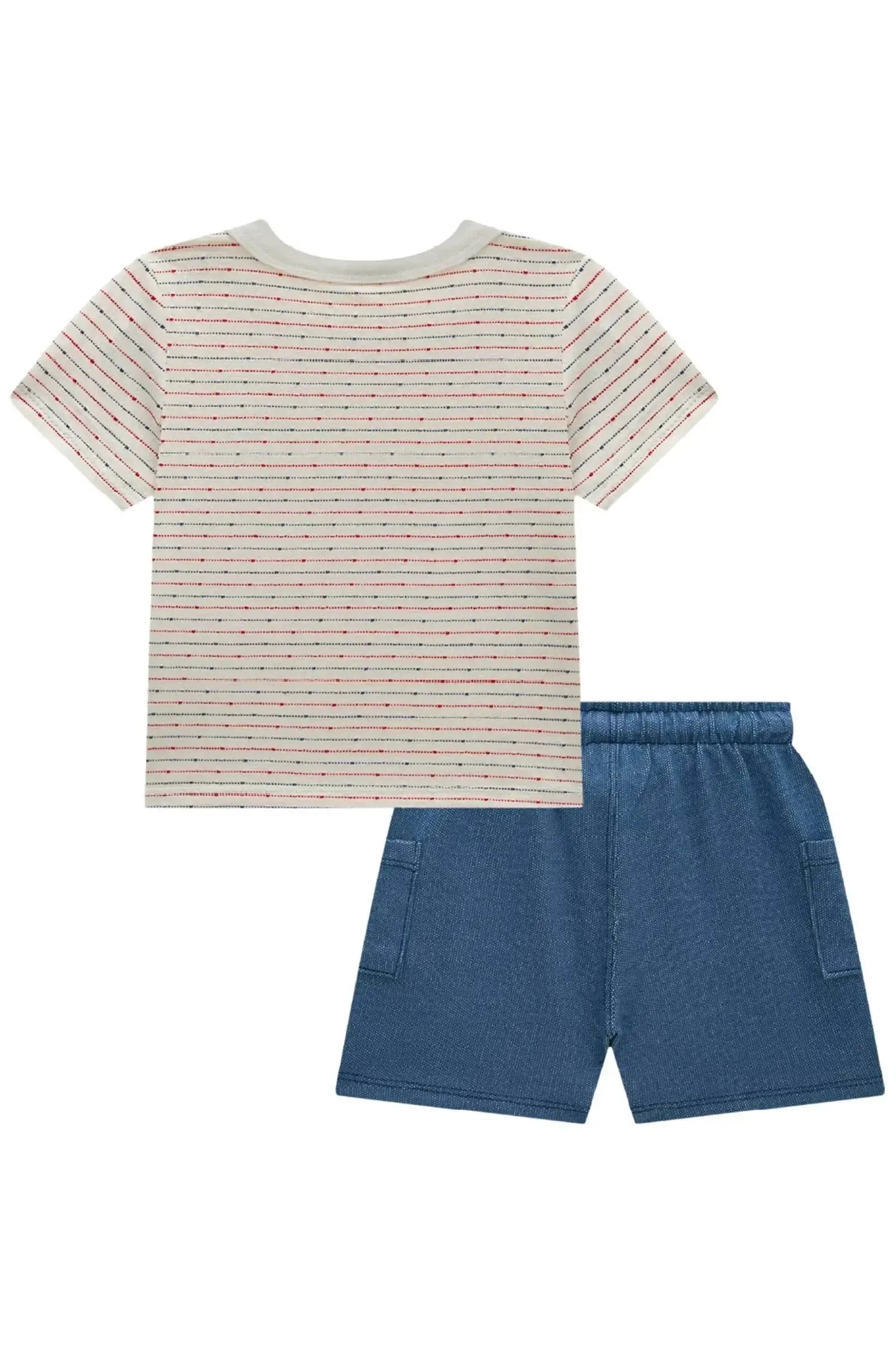 Conjunto de Camiseta em Malha Listrada Fio Tinto e Bermuda em Malha Denim com Elastano 82955 LucBoo Bebê Menino