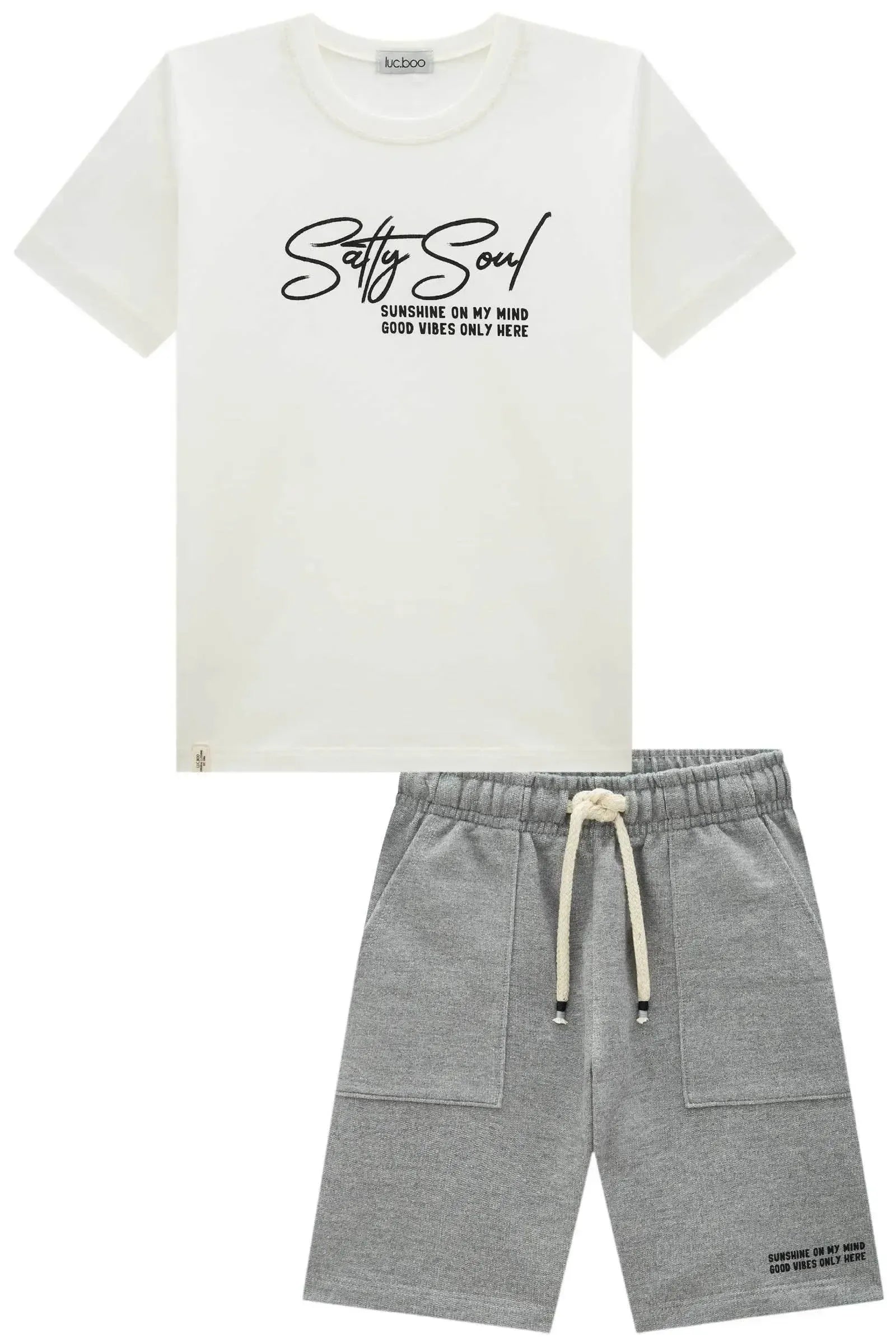 Conjunto de Camiseta em Malha Meia e Bermuda em Moletom sem Pelúcia 97167 LucBoo Infantil Menino