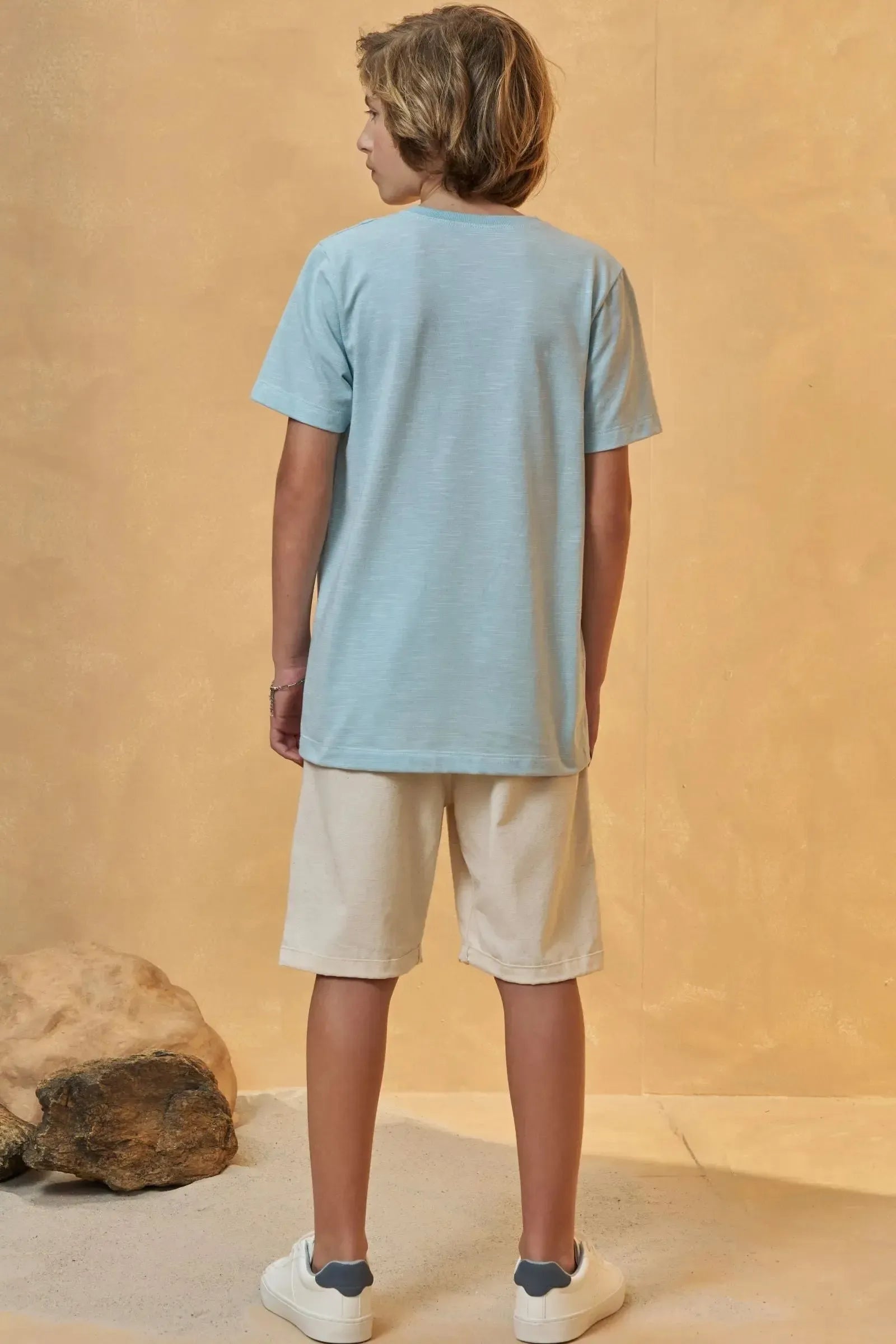 Conjunto de Camiseta em Malha Mesclada e Bermuda em Linho Santorine com Elastano 95699 Johnny Fox Teen Menino
