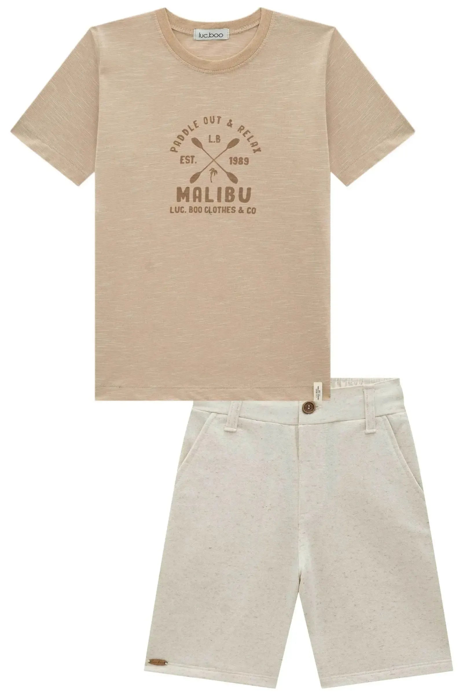 Conjunto de Camiseta em Malha Mesclada e Bermuda em Moletom Linho sem Pelúcia 97097 LucBoo Infantil Menino