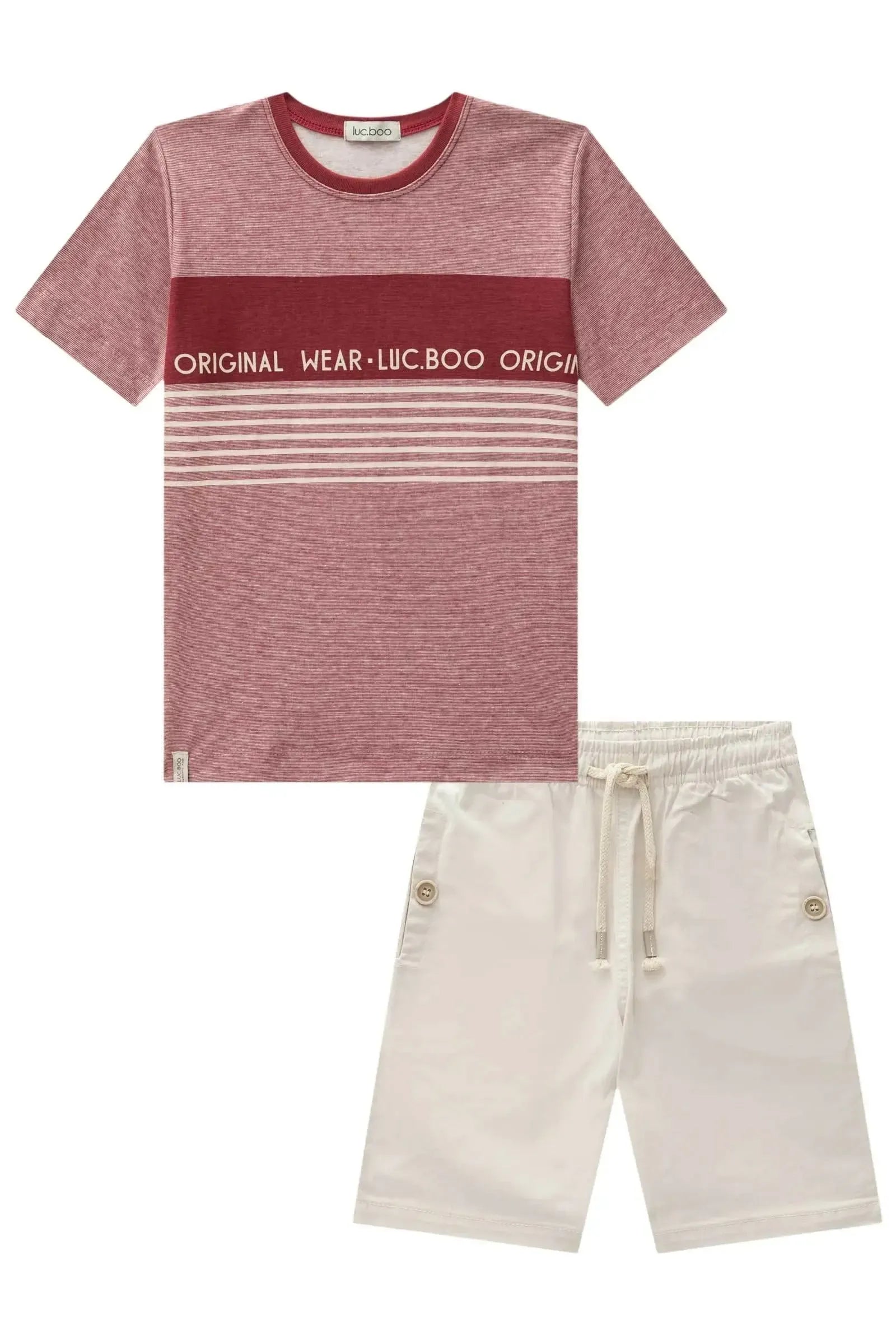 Conjunto de Camiseta em Malha Mesclada e Bermuda em Sarja Caribe com Elastano 84815 LucBoo Infantil Menino