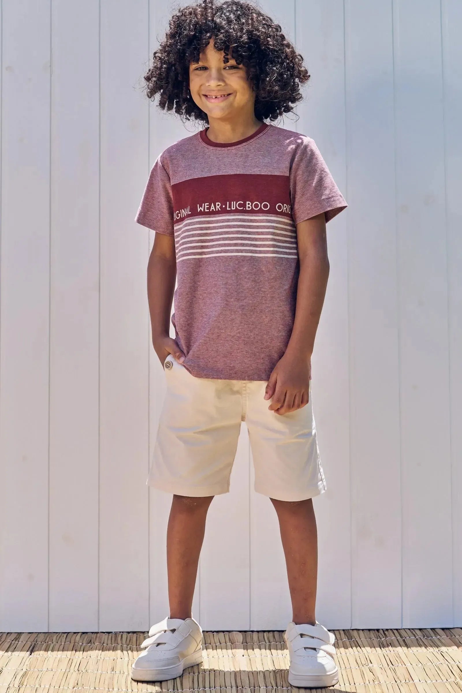 Conjunto de Camiseta em Malha Mesclada e Bermuda em Sarja Caribe com Elastano 84815 LucBoo Infantil Menino