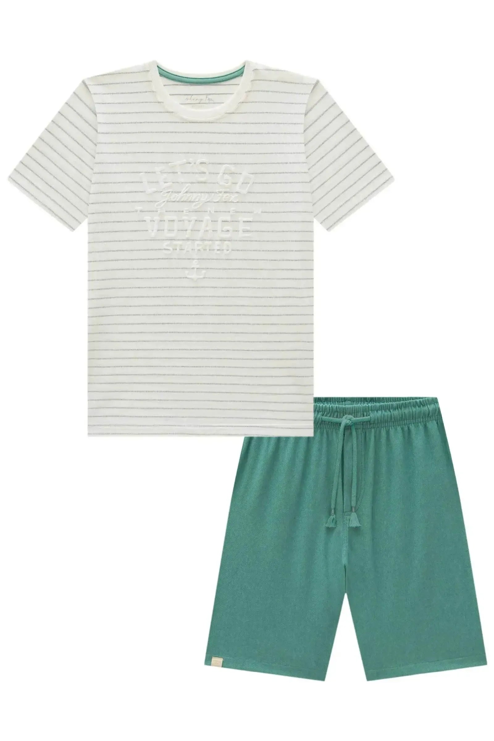 Conjunto de Camiseta em Malha Pontilhada e Bermuda em Cotton Jeans com Elastano 96397 Johnny Fox Teen Menino