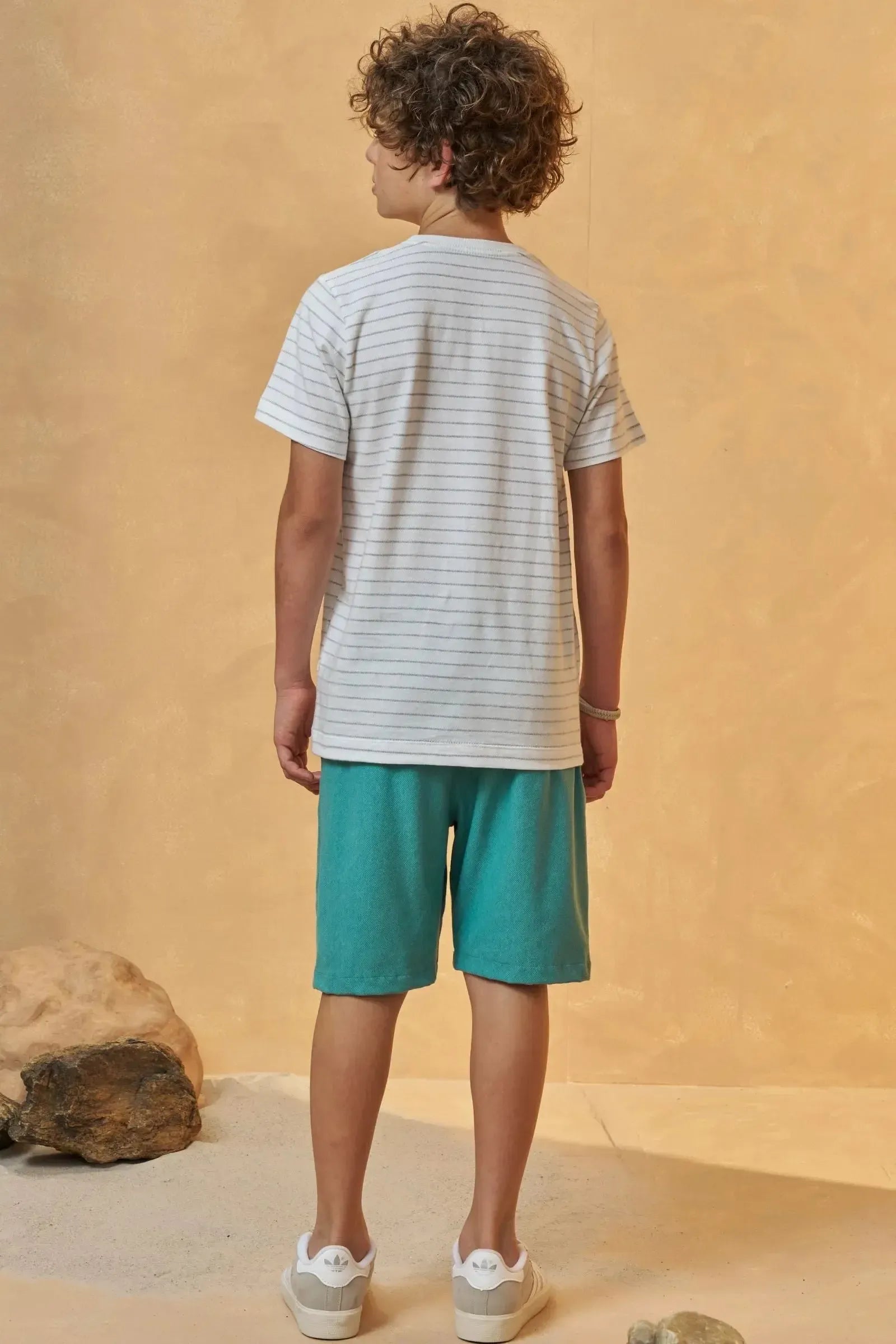 Conjunto de Camiseta em Malha Pontilhada e Bermuda em Cotton Jeans com Elastano 96397 Johnny Fox Teen Menino