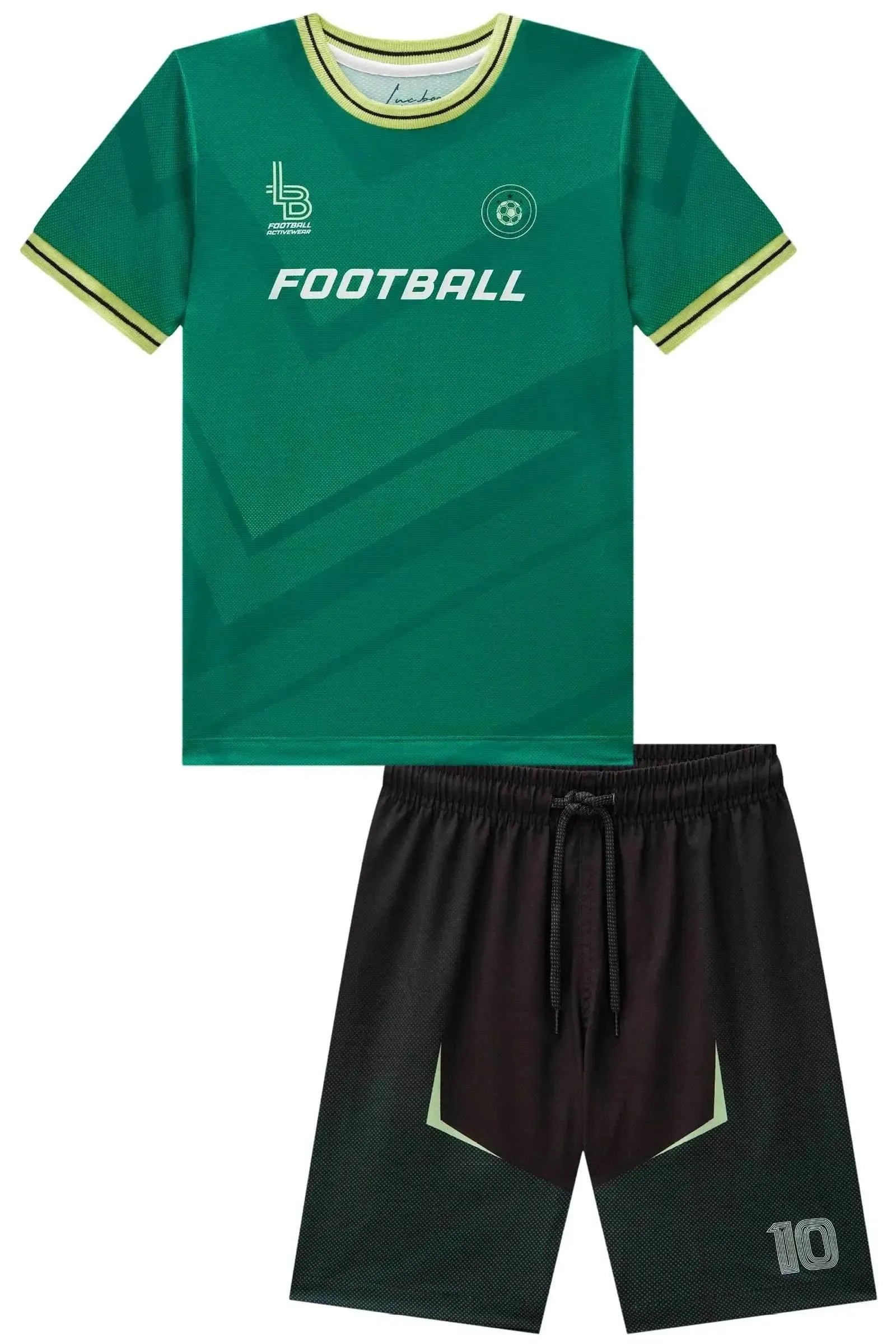 Conjunto de Camiseta em Malha Space Green e Bermuda em Nylon Ergonomic com Elastano 88005 LucBoo Infantil Menino