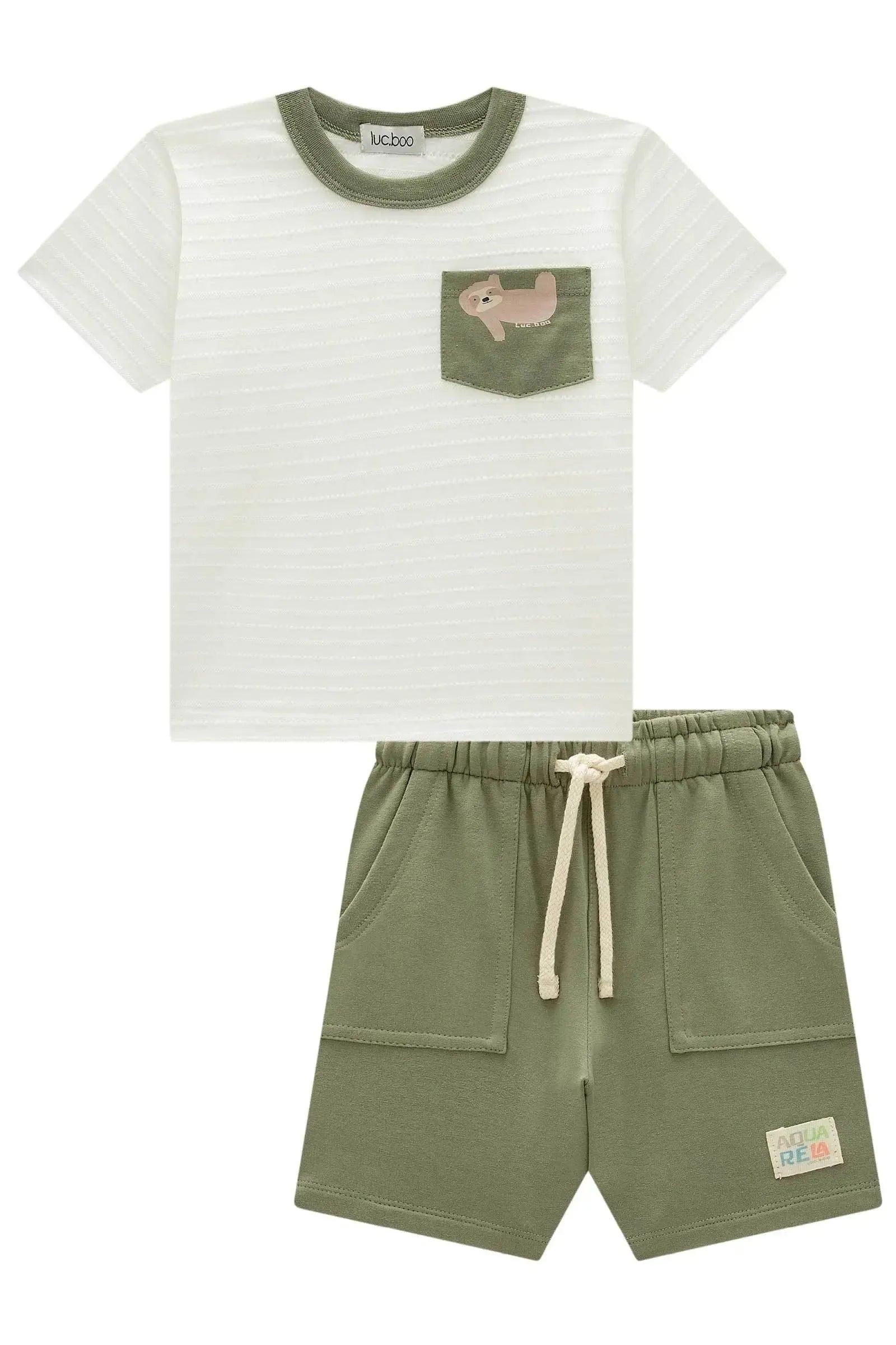 Conjunto de Camiseta em Malha Textura e Bermuda em Molevisco com Elastano 98219 LucBoo Infantil Menino