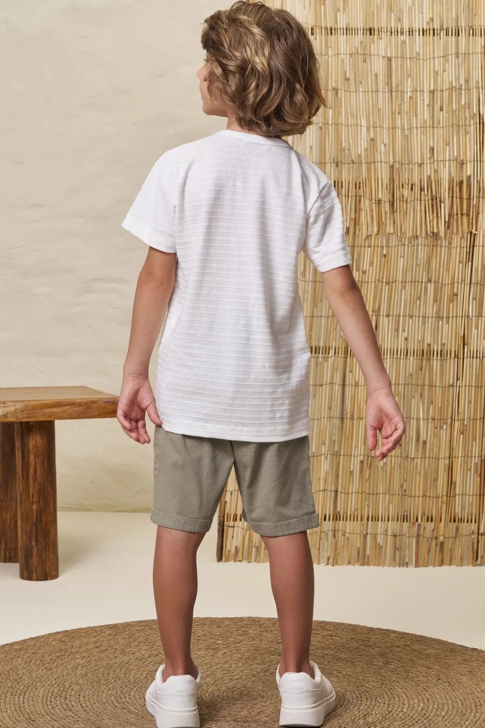 Conjunto de Camiseta em Malha Textura e Sarja Ônix com Elastano 99607 LucBoo Infantil Menino