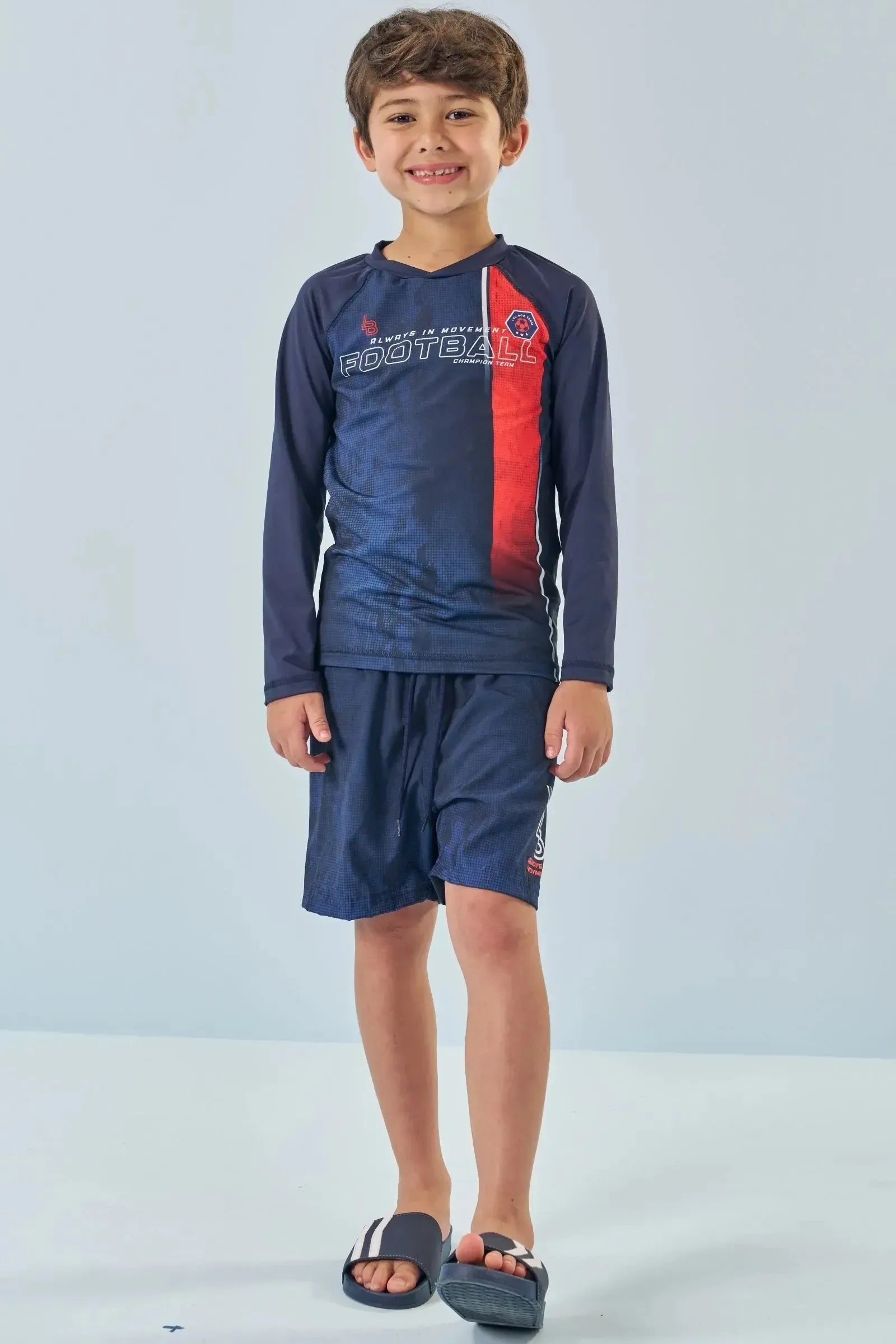 Conjunto de Camiseta em Malha UV Dry 50+ e Bermuda Boxer em Nylon Ergonomic C/ Elastano 85156 LucBoo Infantil Menino