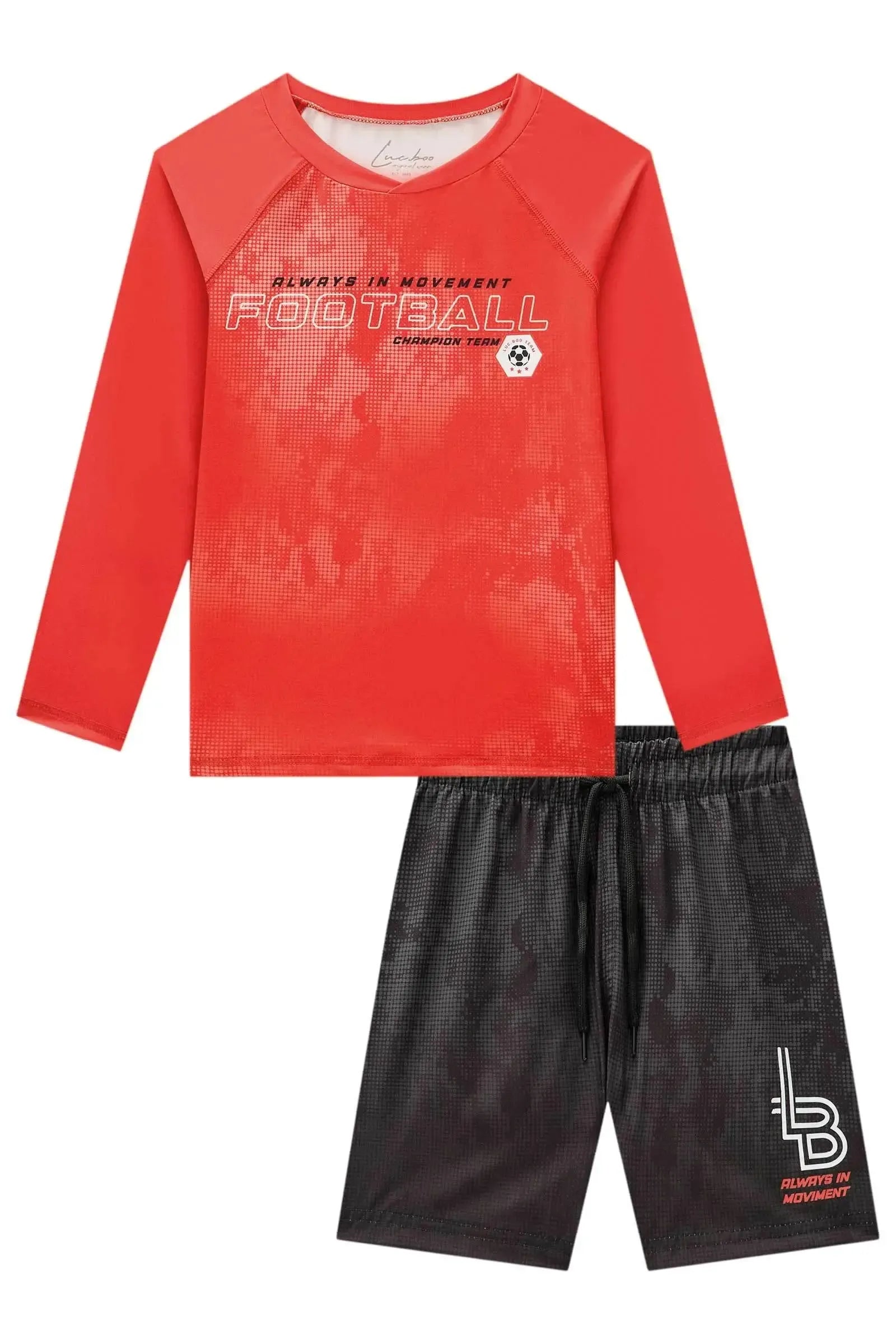 Conjunto de Camiseta em Malha UV Dry 50+ e Bermuda Boxer em Nylon Ergonomic C/ Elastano 85156 LucBoo Infantil Menino