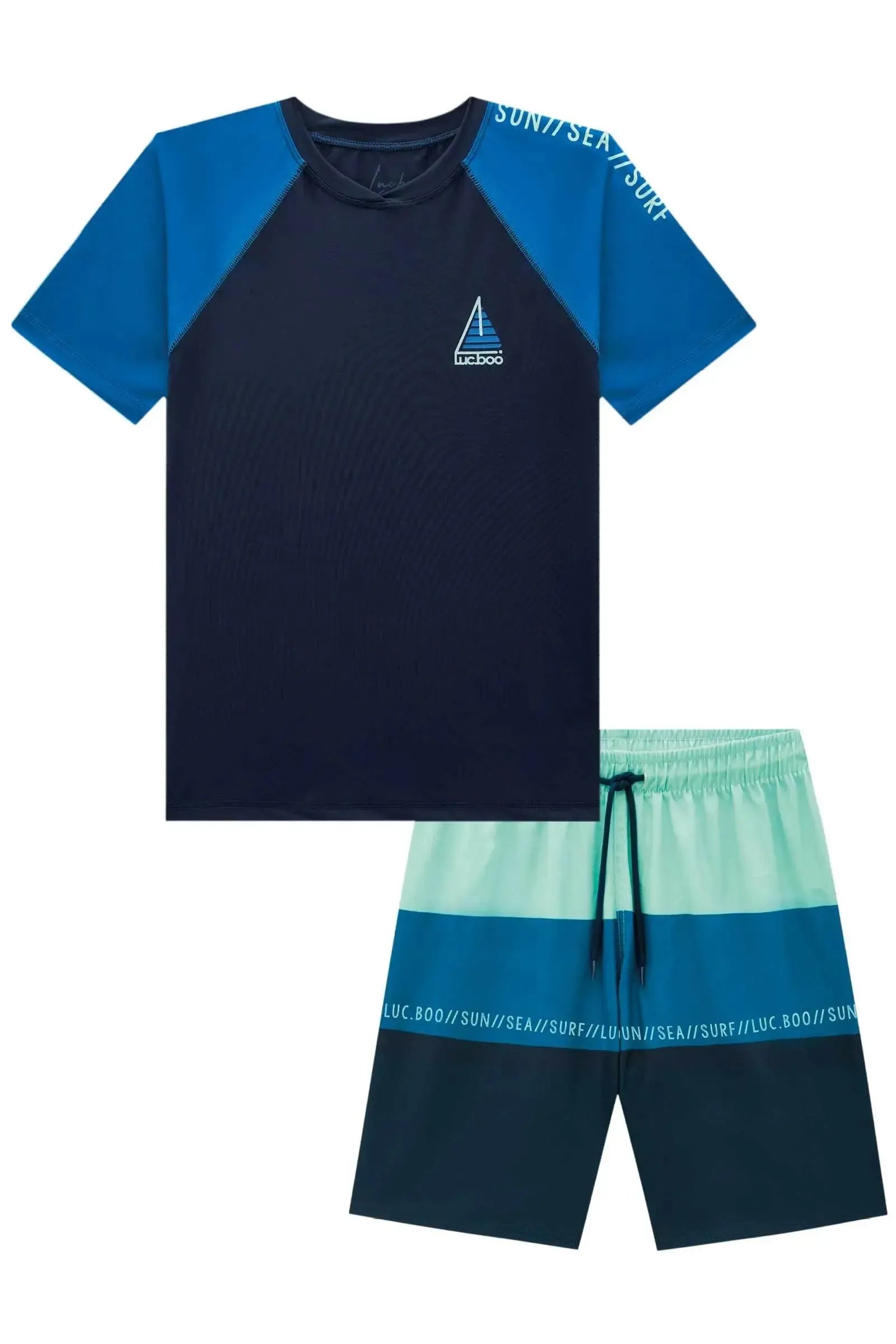 Conjunto de Camiseta em Malha UV Dry com Proteção UV 50+ e Bermuda em Nylon com Elastano 87982 LucBoo Infantil Menino