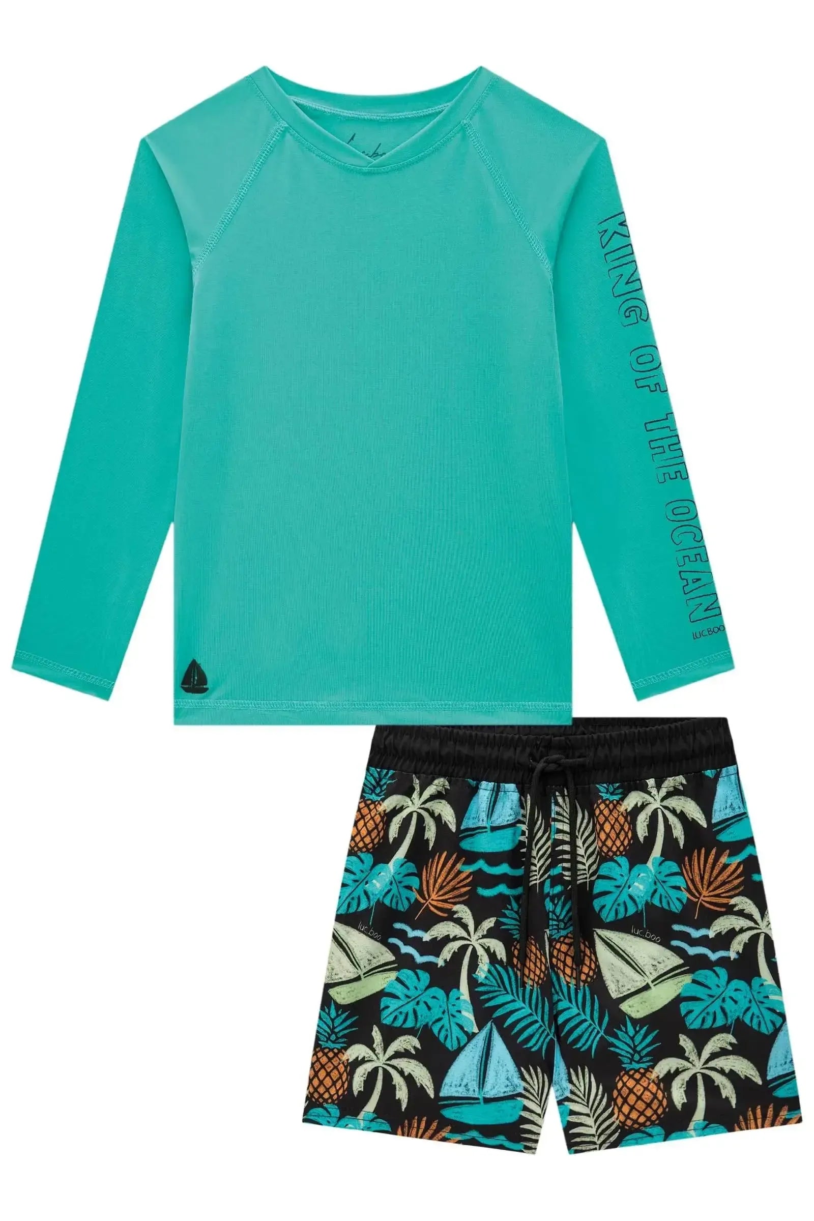 Conjunto de Camiseta em Malha UV Dry com Proteção UV 50+ e Bermuda em Nylon com Elastano 88020 LucBoo Infantil Menino