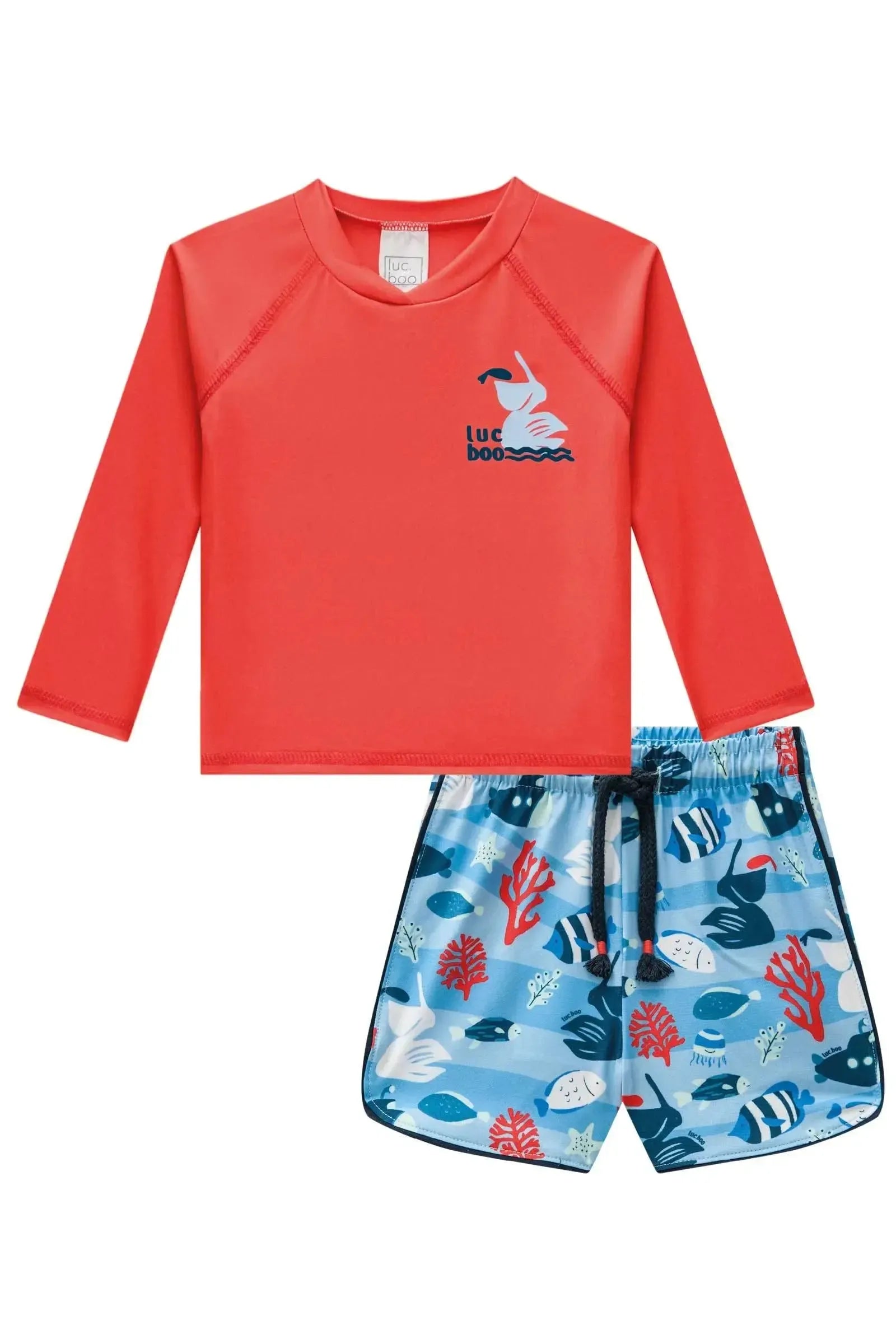 Conjunto de Camiseta em Malha UV Dry com Proteção UV 50+ e Bermuda em Nylon Ergonomic 85546 LucBoo Bebê Menino