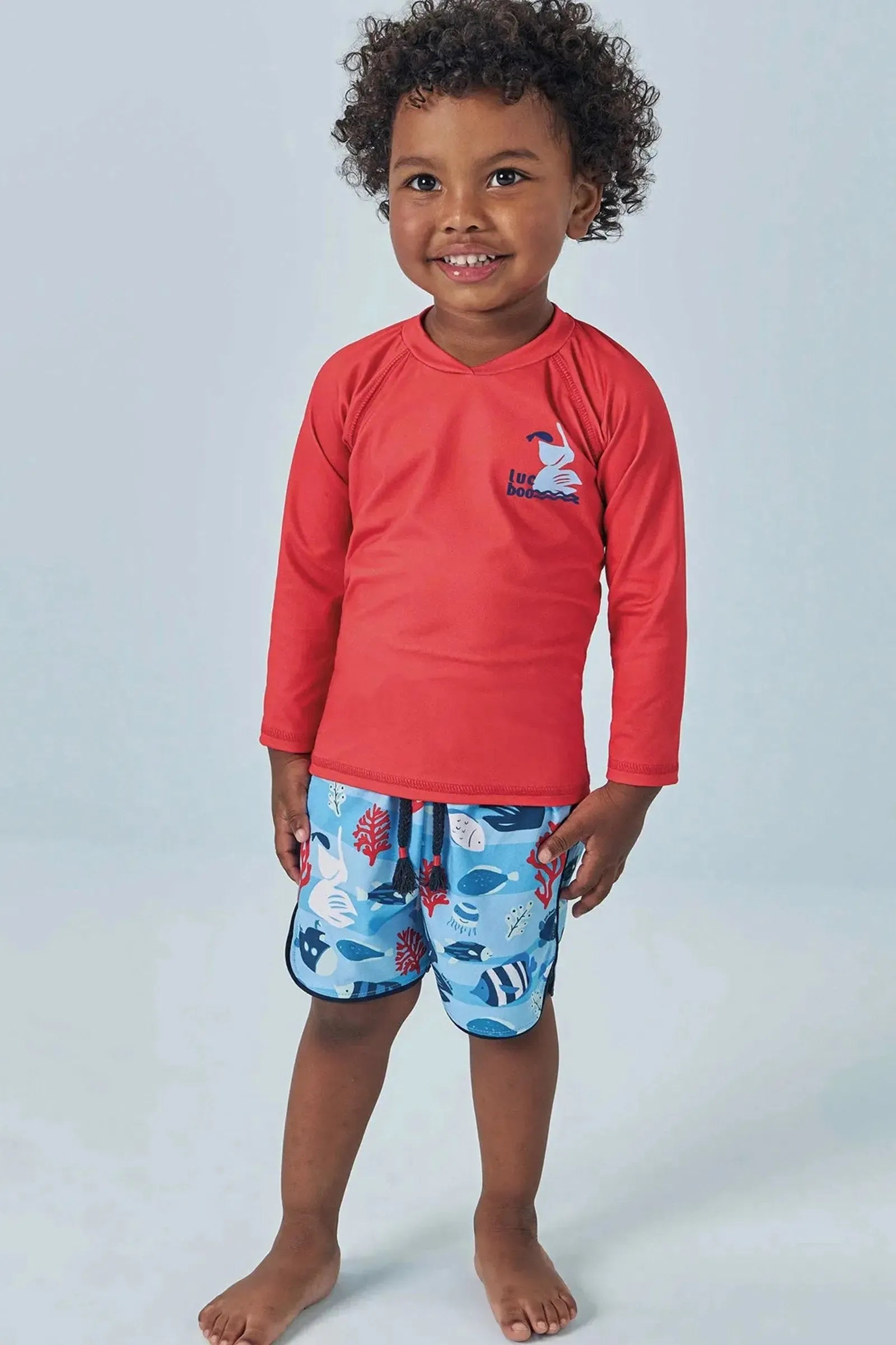 Conjunto de Camiseta em Malha UV Dry com Proteção UV 50+ e Bermuda em Nylon Ergonomic 85546 LucBoo Bebê Menino