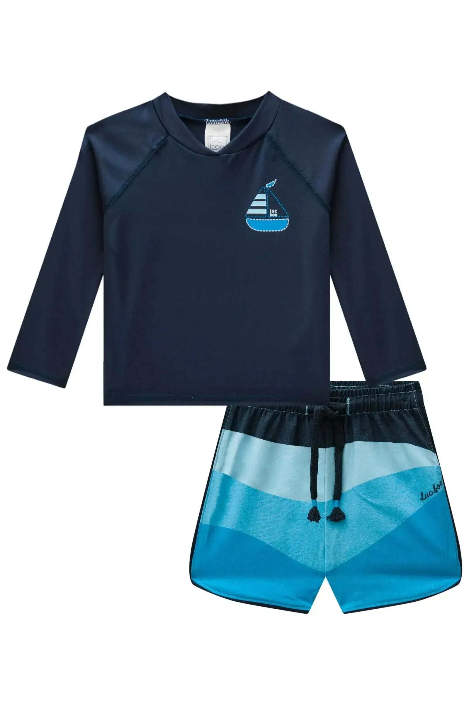 Conjunto de Camiseta em Malha UV Dry com Proteção UV 50+ e Bermuda em Nylon Ergonomic 85546 LucBoo Bebê Menino