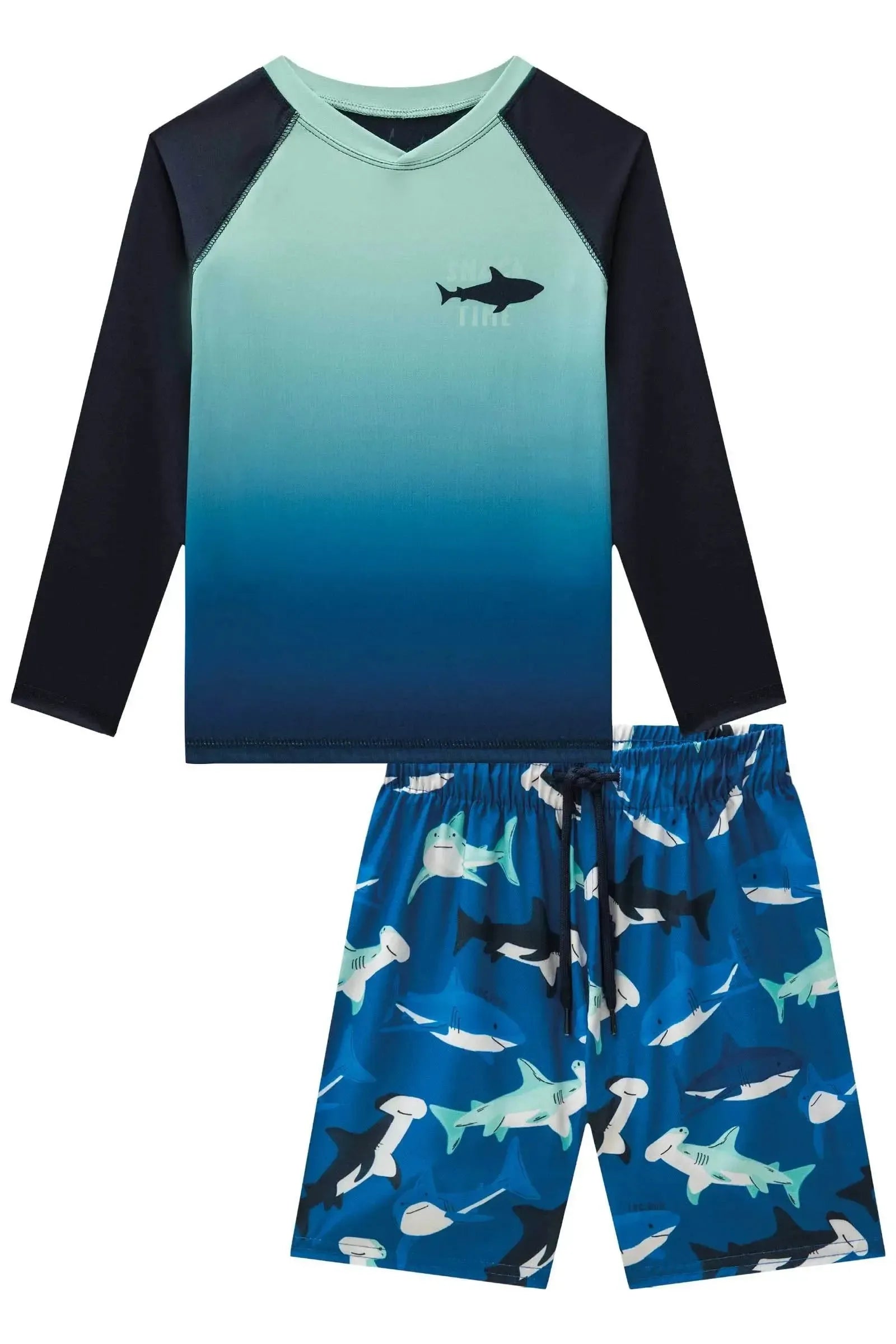 Conjunto de Camiseta em Malha UV Dry com Proteção UV 50+ e Bermuda Nylon com Elastano 88690 LucBoo Infantil Menino