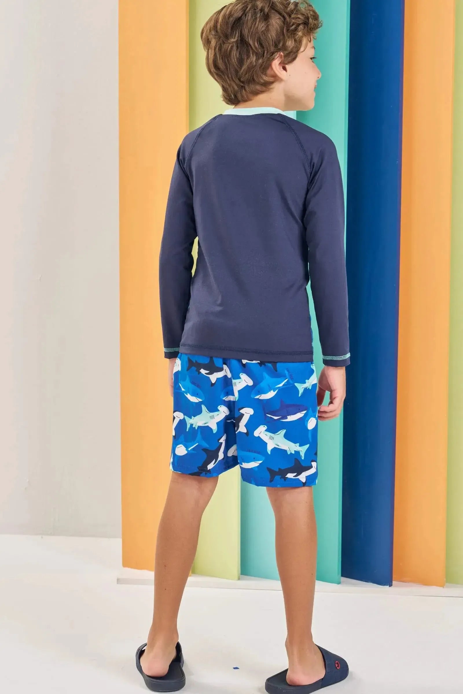 Conjunto de Camiseta em Malha UV Dry com Proteção UV 50+ e Bermuda Nylon com Elastano 88690 LucBoo Infantil Menino