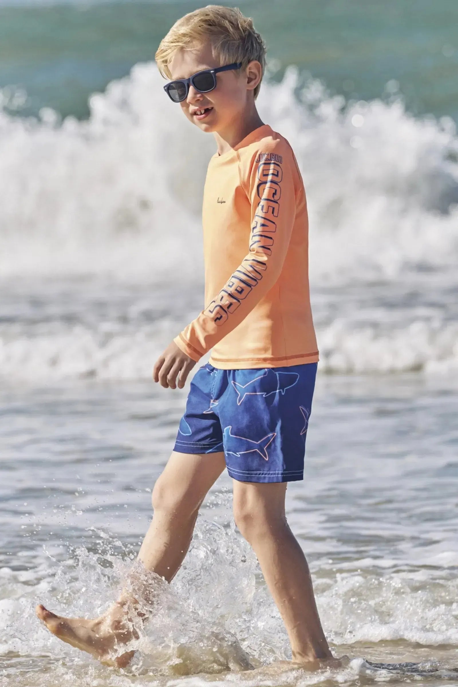 Conjunto de Camiseta em Malha UV Dry UV50+ e Bermuda Boxer em Nylon Ergonomic com Elastano 85167 LucBoo Infantil Menino