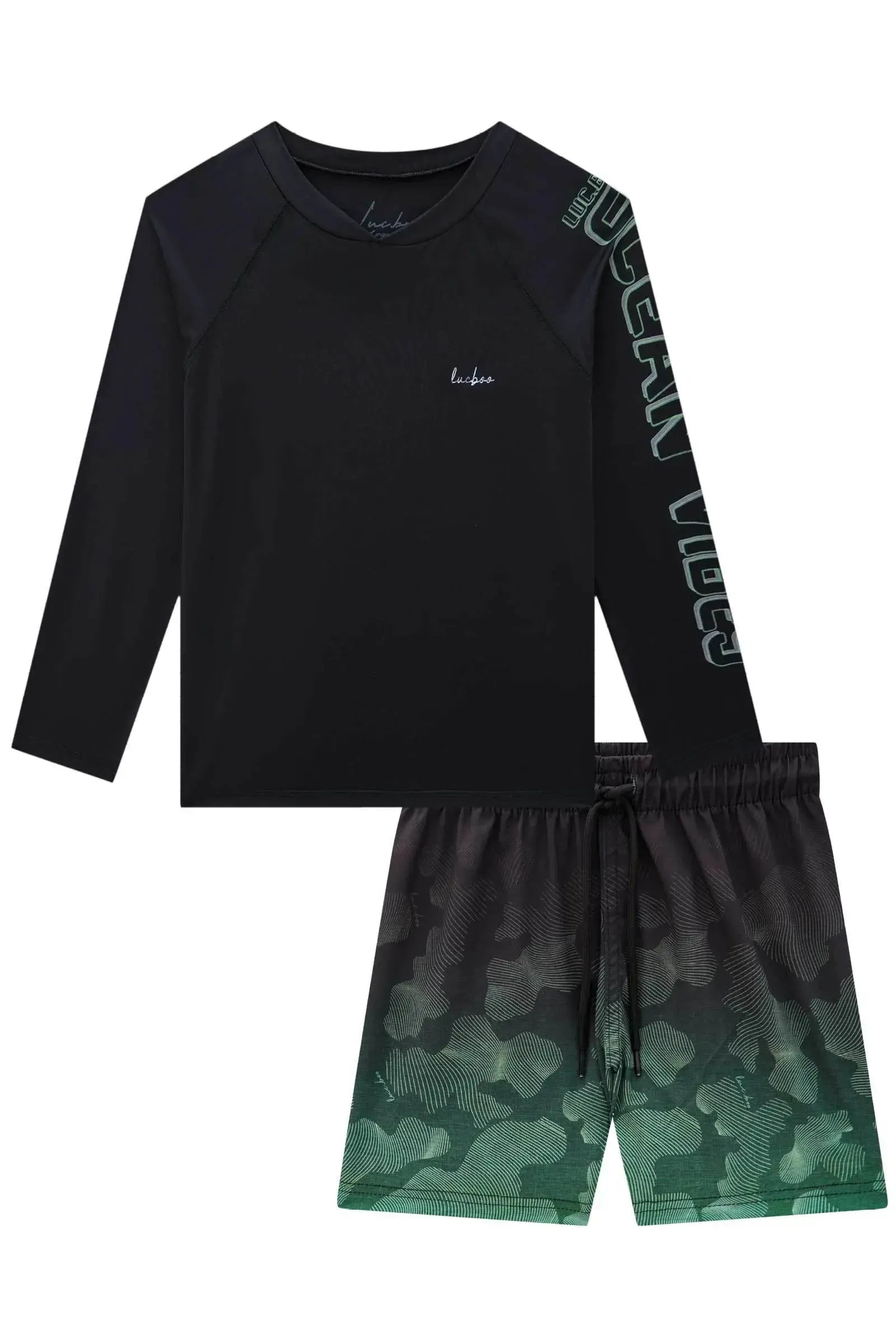 Conjunto de Camiseta em Malha UV Dry UV50+ e Bermuda Boxer em Nylon Ergonomic com Elastano 85167 LucBoo Infantil Menino
